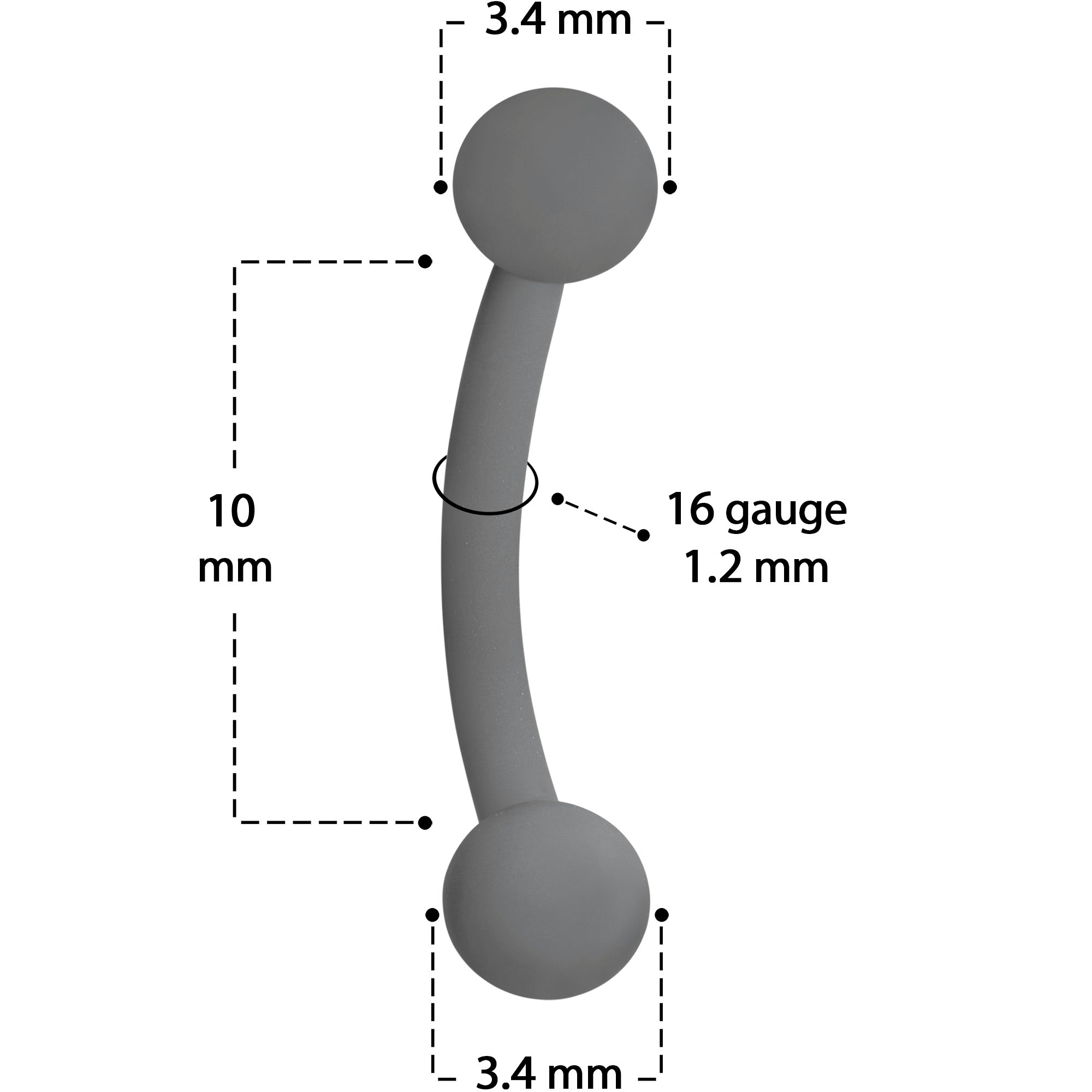 16G 5/16 Grey Acrylic Matte Curved Eyebrow Ring