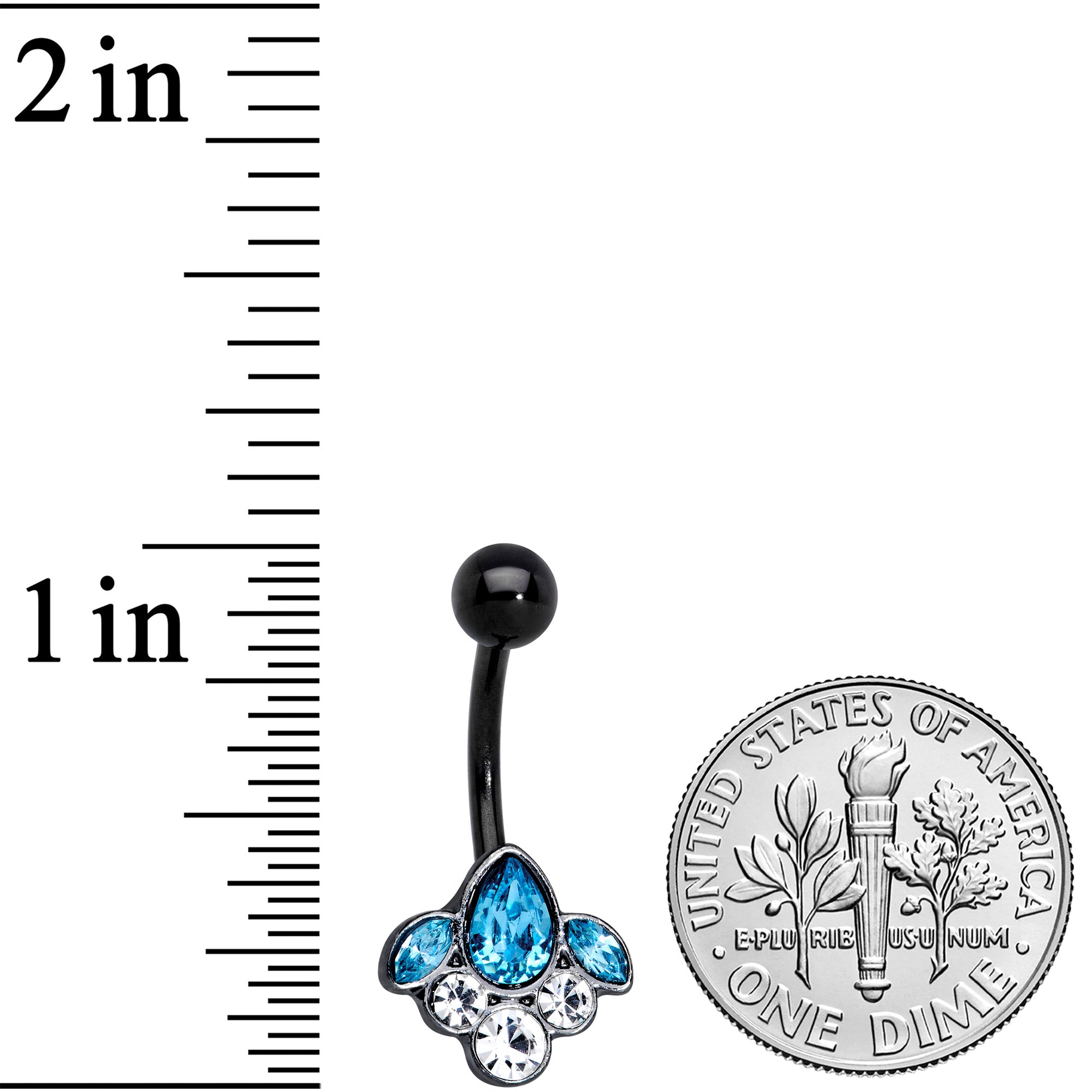 Clear Aqua Gem Black Anodized Classic Cluster Belly Ring