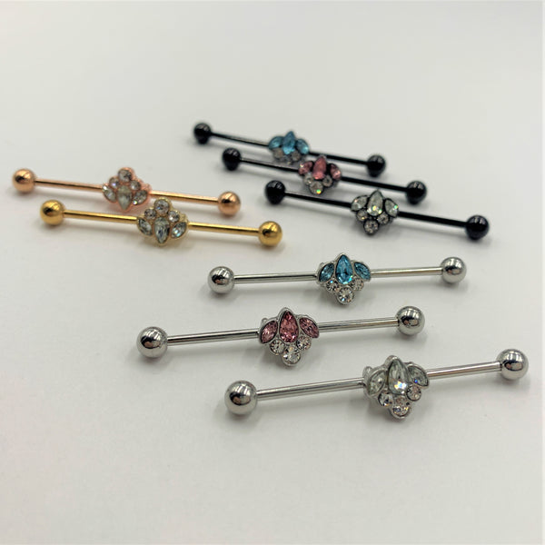 14 Gauge Clear Gem Gold Tone Anodized Cluster Industrial Barbell 38mm