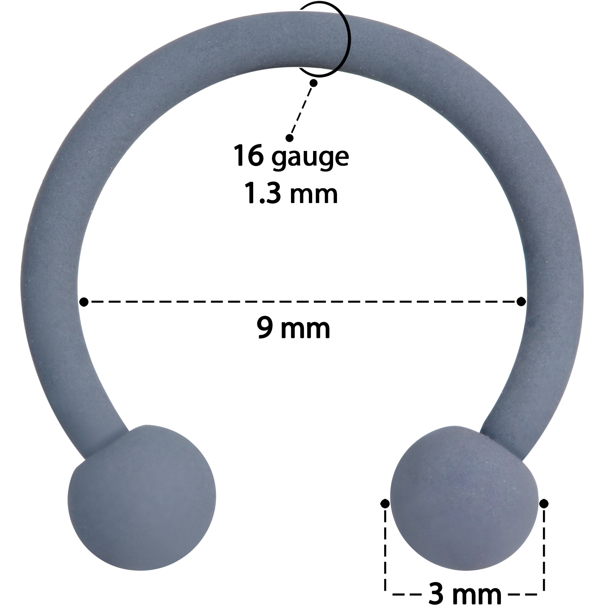 16G 3/8 Gracefully Grey Matte Horseshoe Circular Barbell