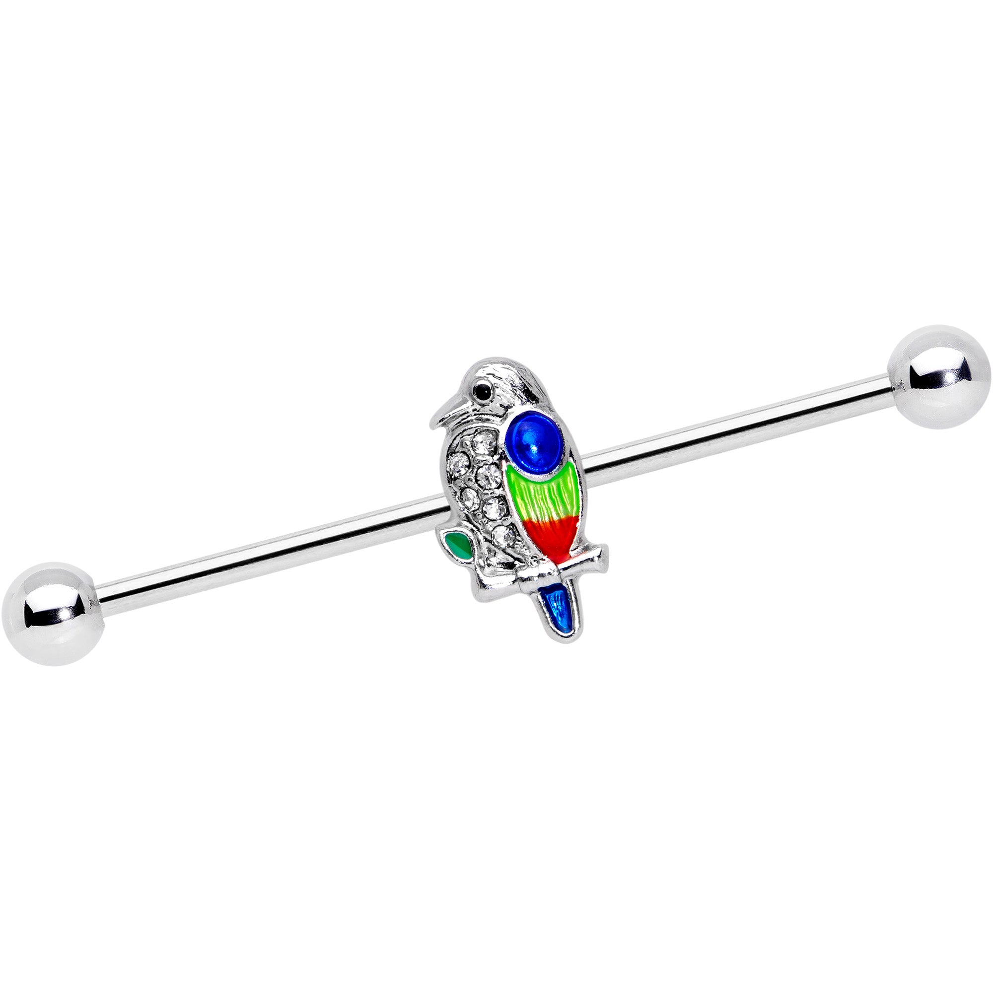 14G Clear Gem Tropical Parrot Bird Industrial Barbell 38mm