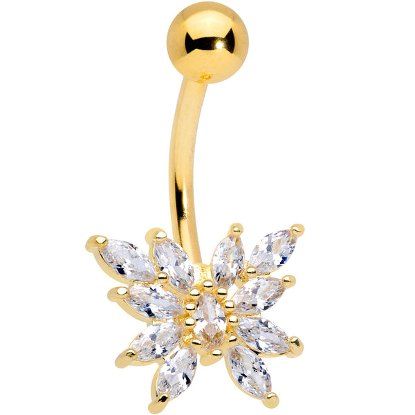 Clear CZ Gem Gold Tone Plated Stylized Butterfly Belly Ring