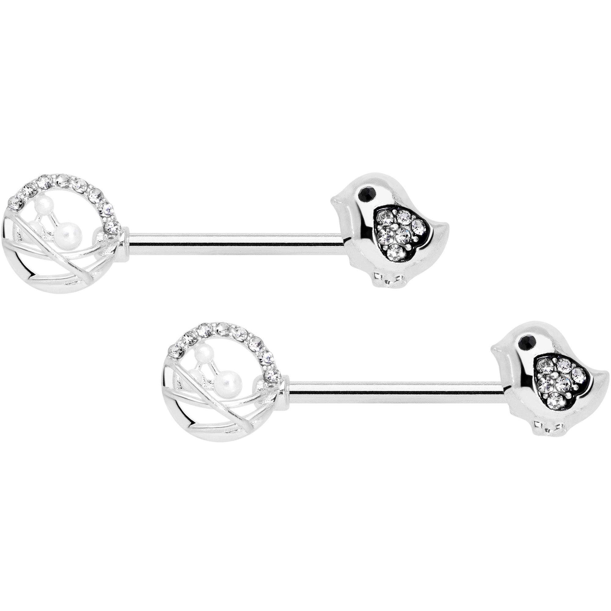14G 9/16 Clear Gem Basket Chick Barbell Nipple Ring Set