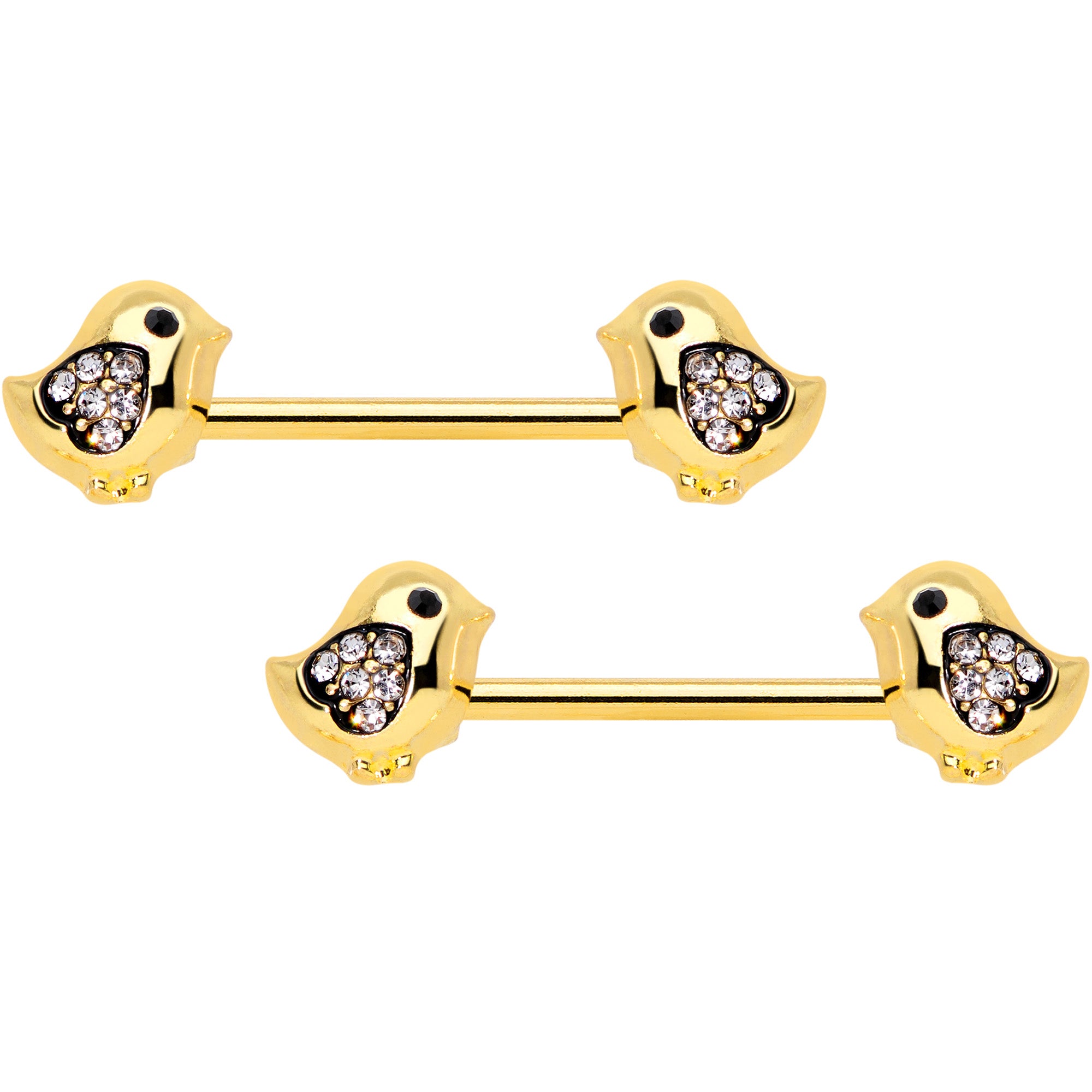 14 Gauge 9/16 Clear Gem Gold Tone Easter Chick Nipple Ring Set