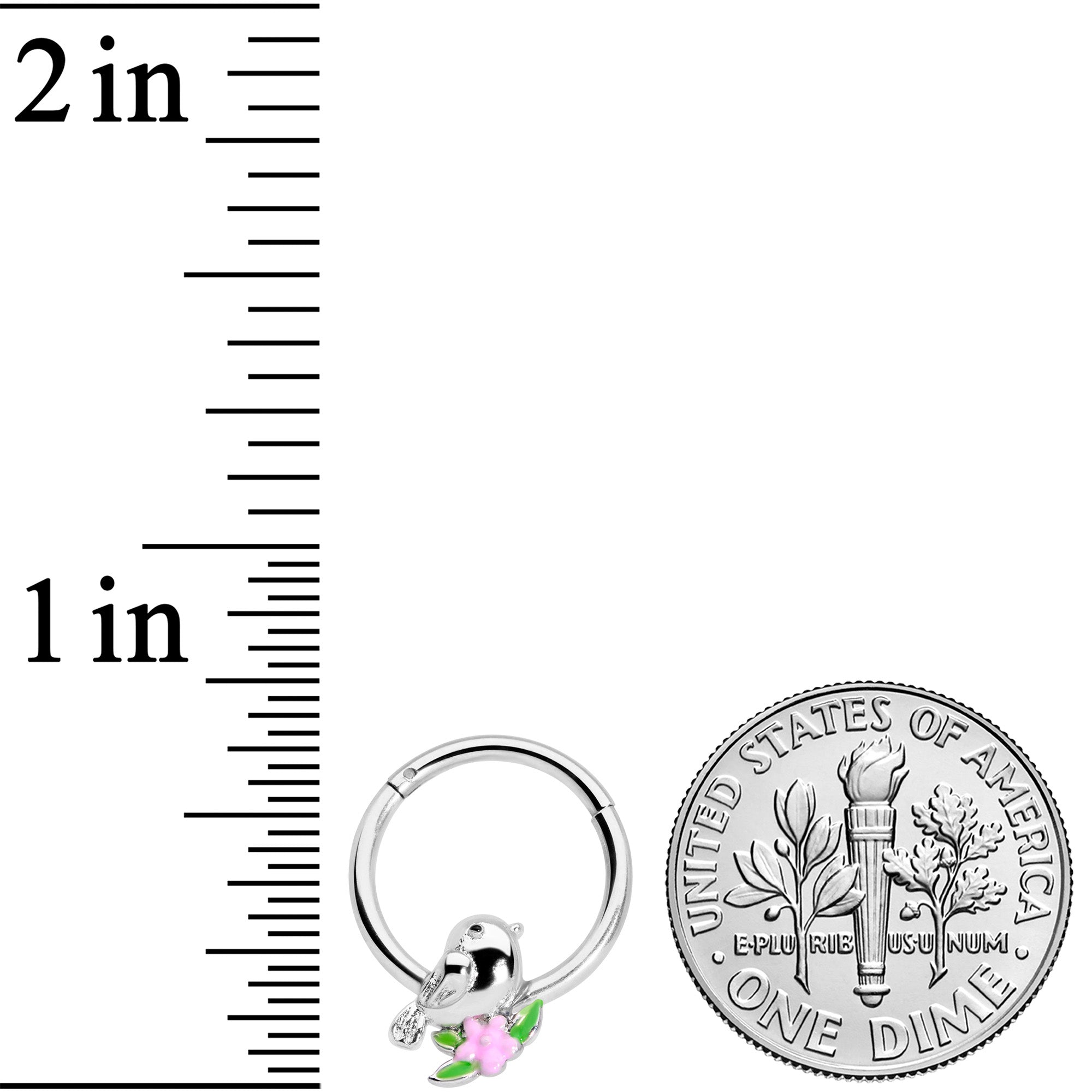 16G 3/8 Bird Pink Flower Hinged Segment Ring