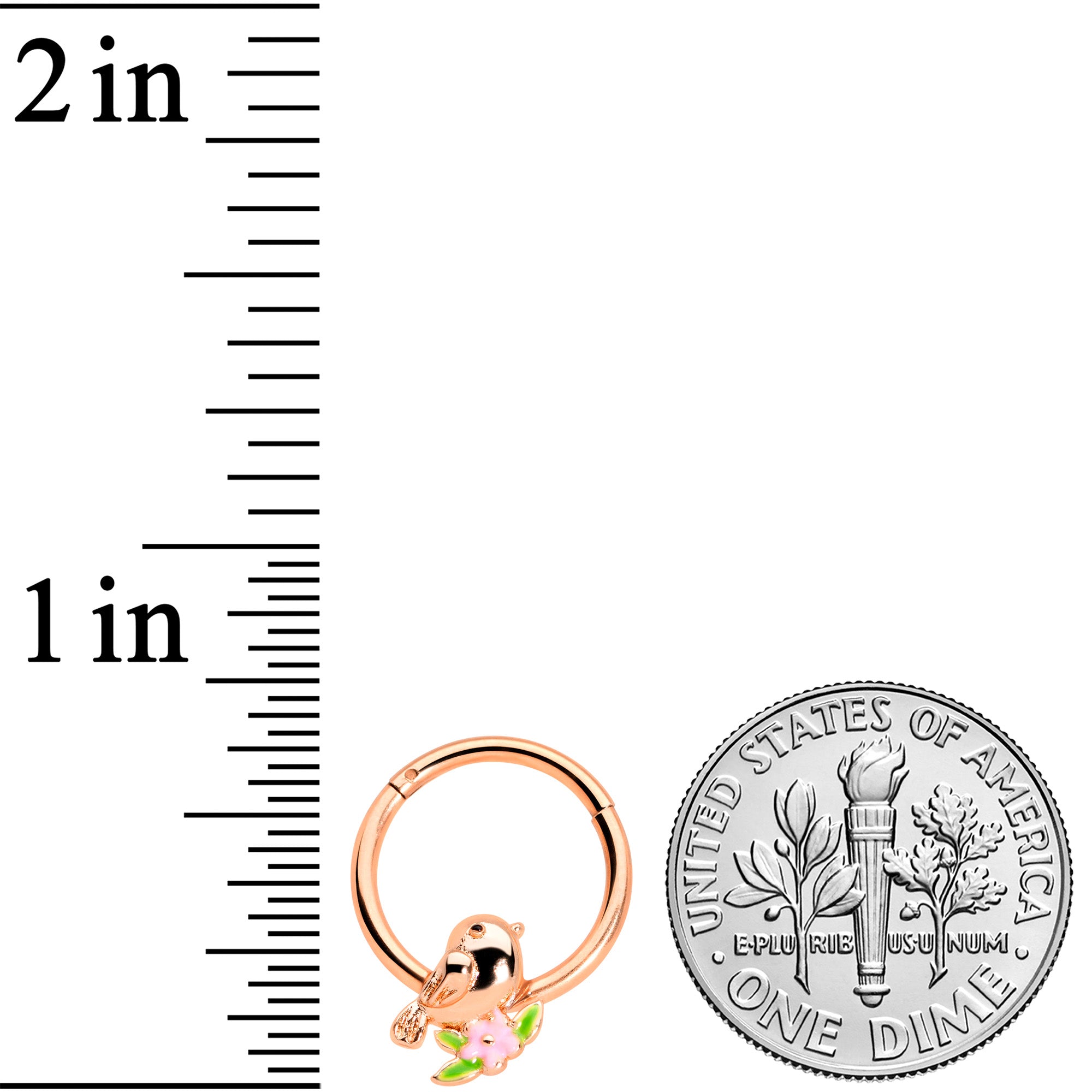 16G 3/8 Rose Gold Tone Bird Pink Flower Hinged Segment Ring