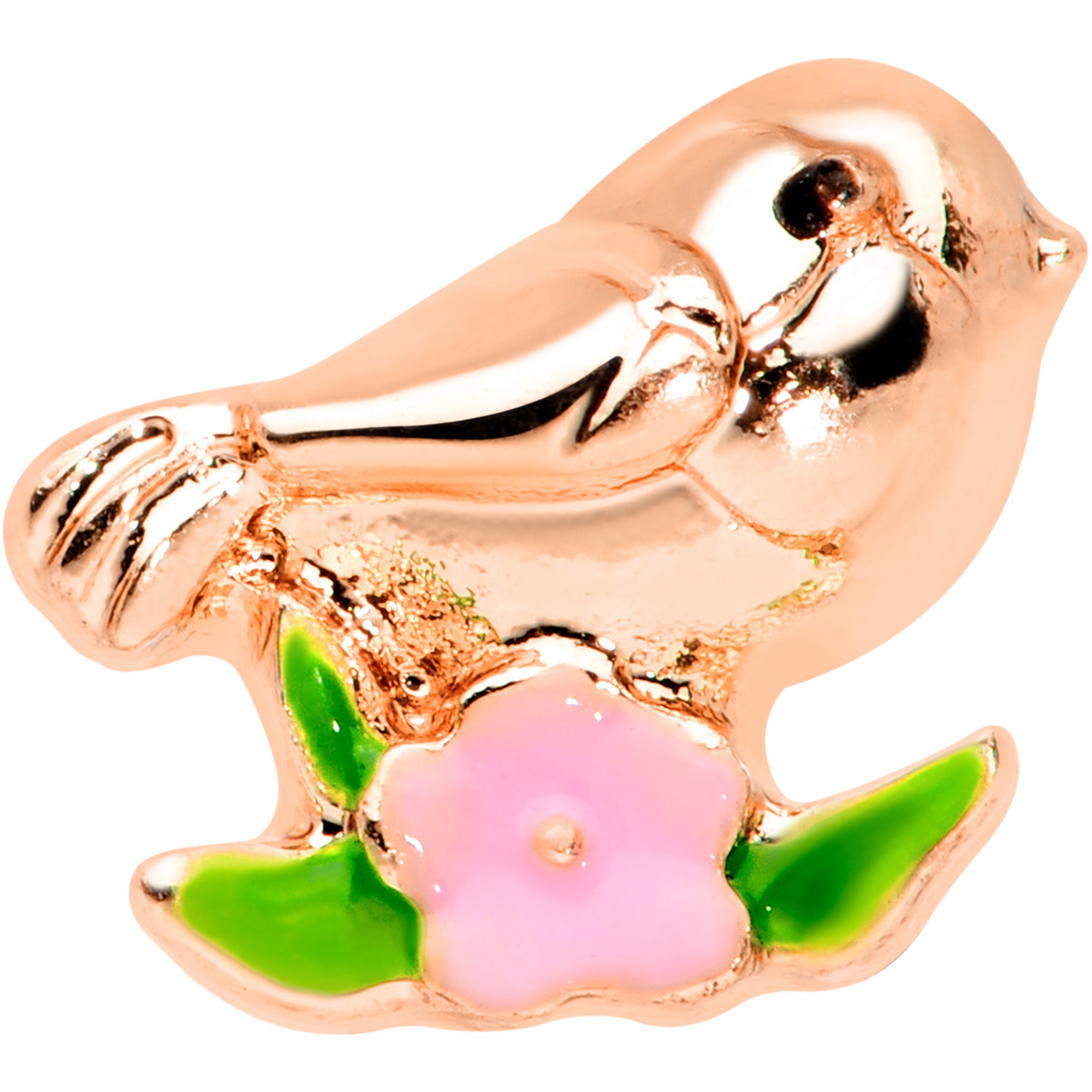 16G 1/4 Rose Gold Tone Bird Pink Flower Cartilage Tragus
