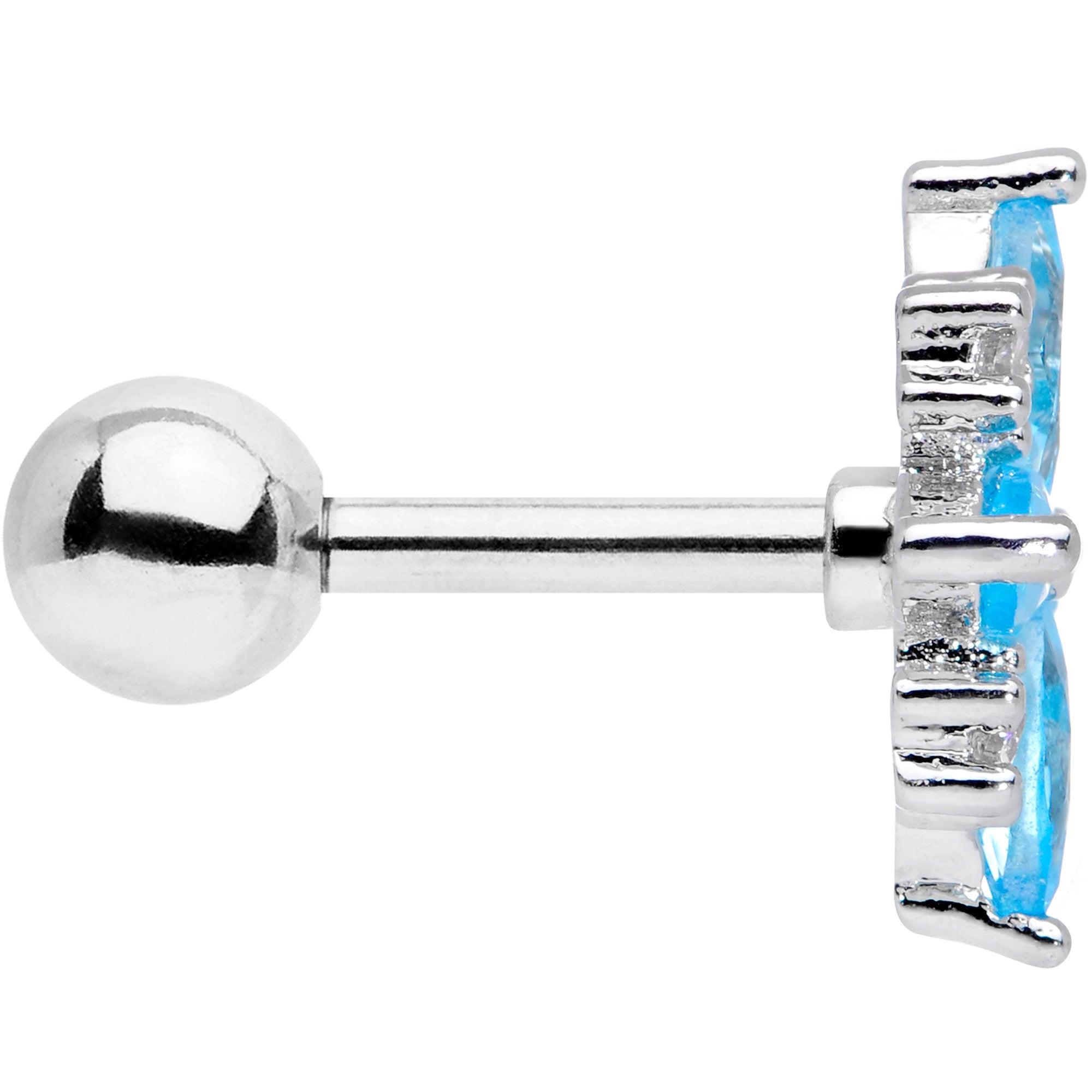 16G 1/4 Clear Aqua CZ Gem Star Burst Cartilage Tragus