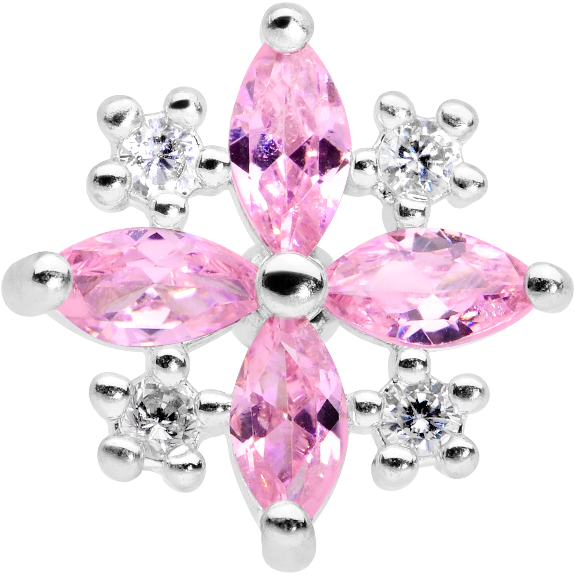 16G 1/4 Clear Pink CZ Gem Star Burst Cartilage Tragus