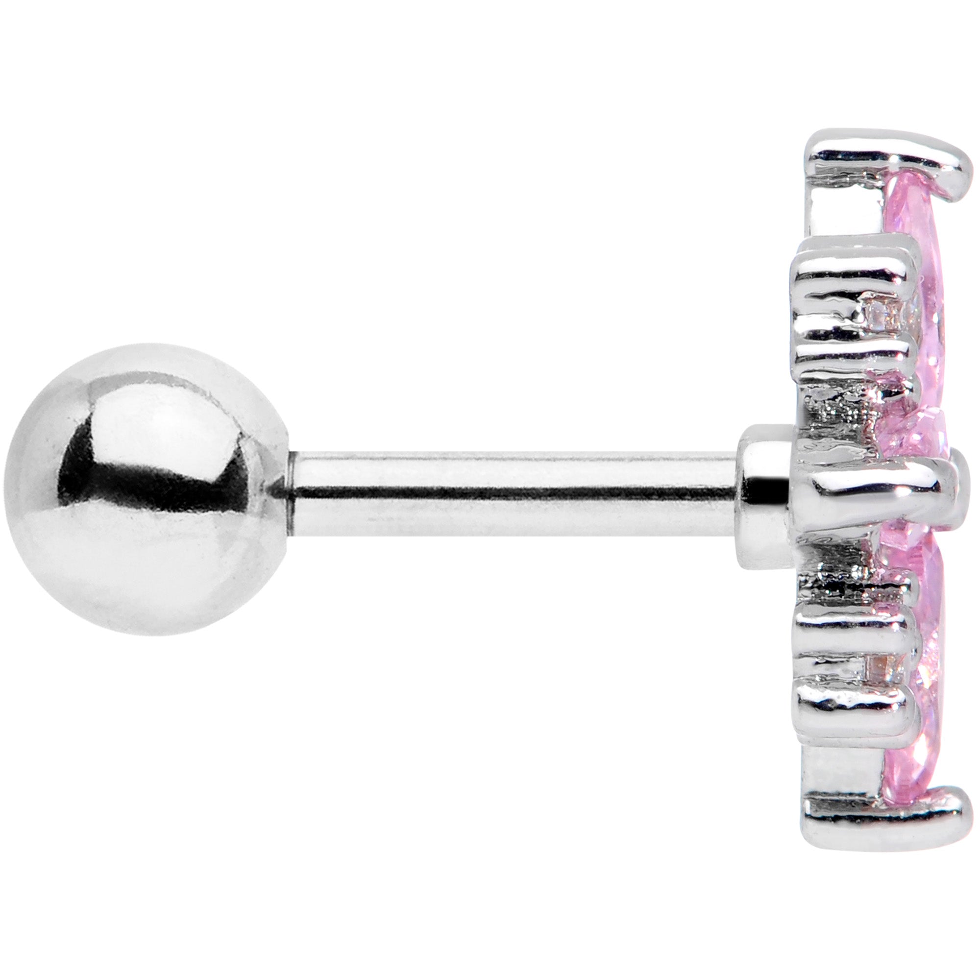 16G 1/4 Clear Pink CZ Gem Star Burst Cartilage Tragus