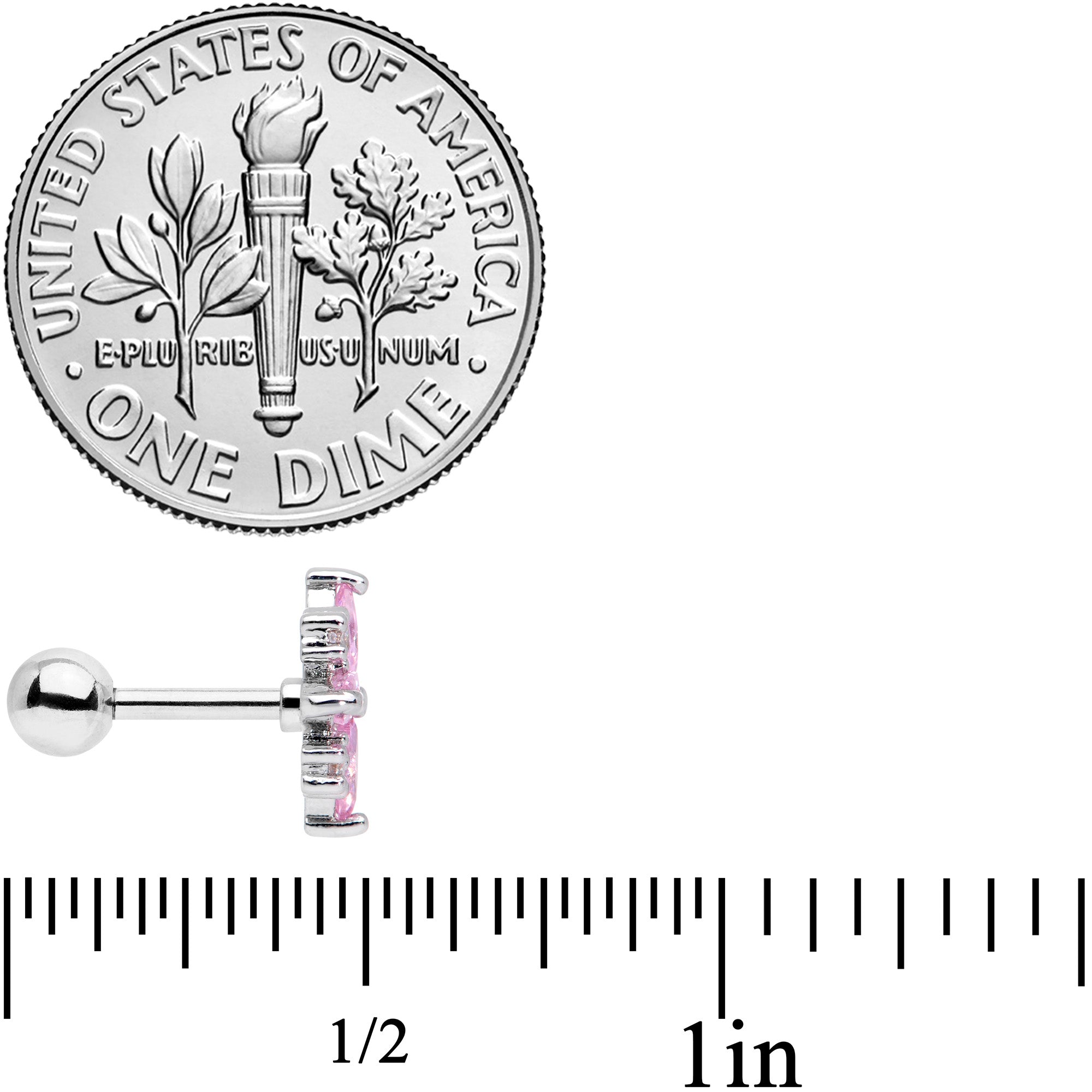 16G 1/4 Clear Pink CZ Gem Star Burst Cartilage Tragus