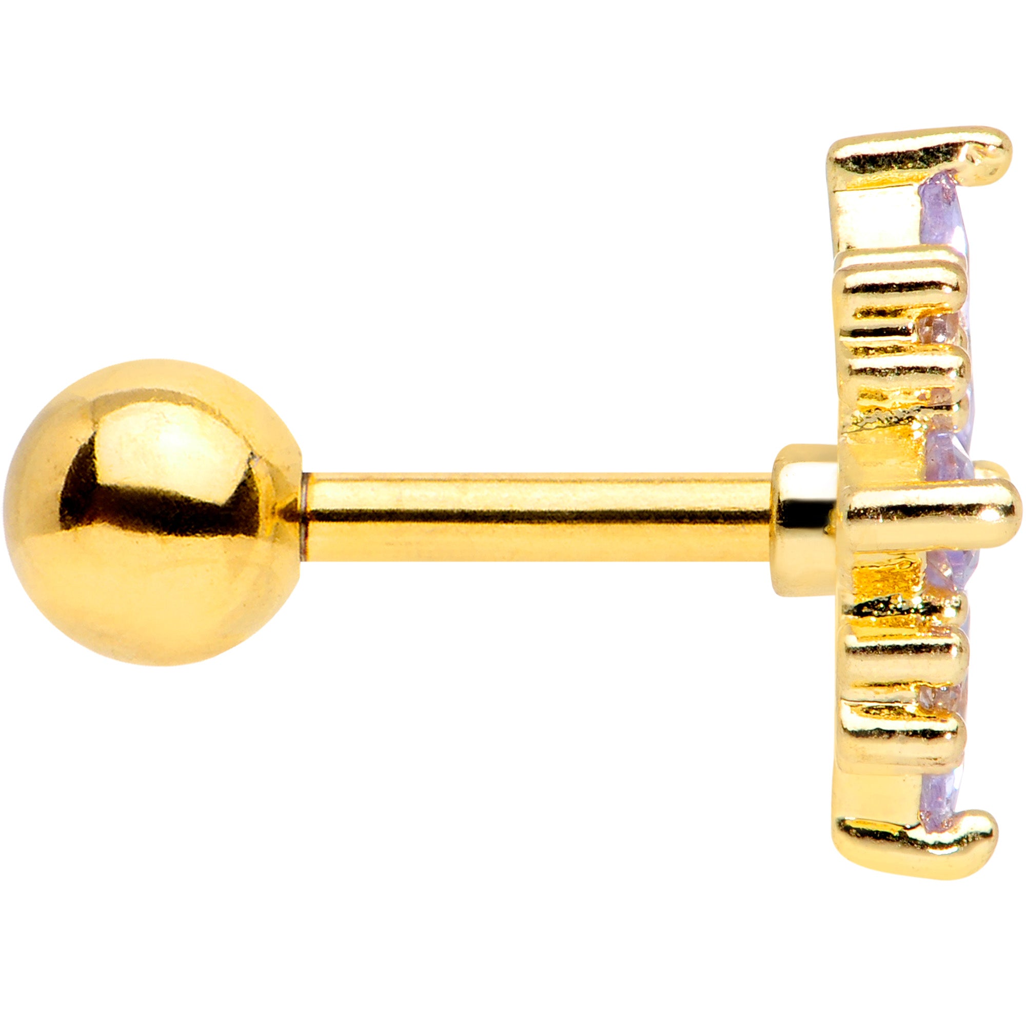 16G 1/4 Clear Purple CZ Gem Gold Tone Star Burst Cartilage Tragus