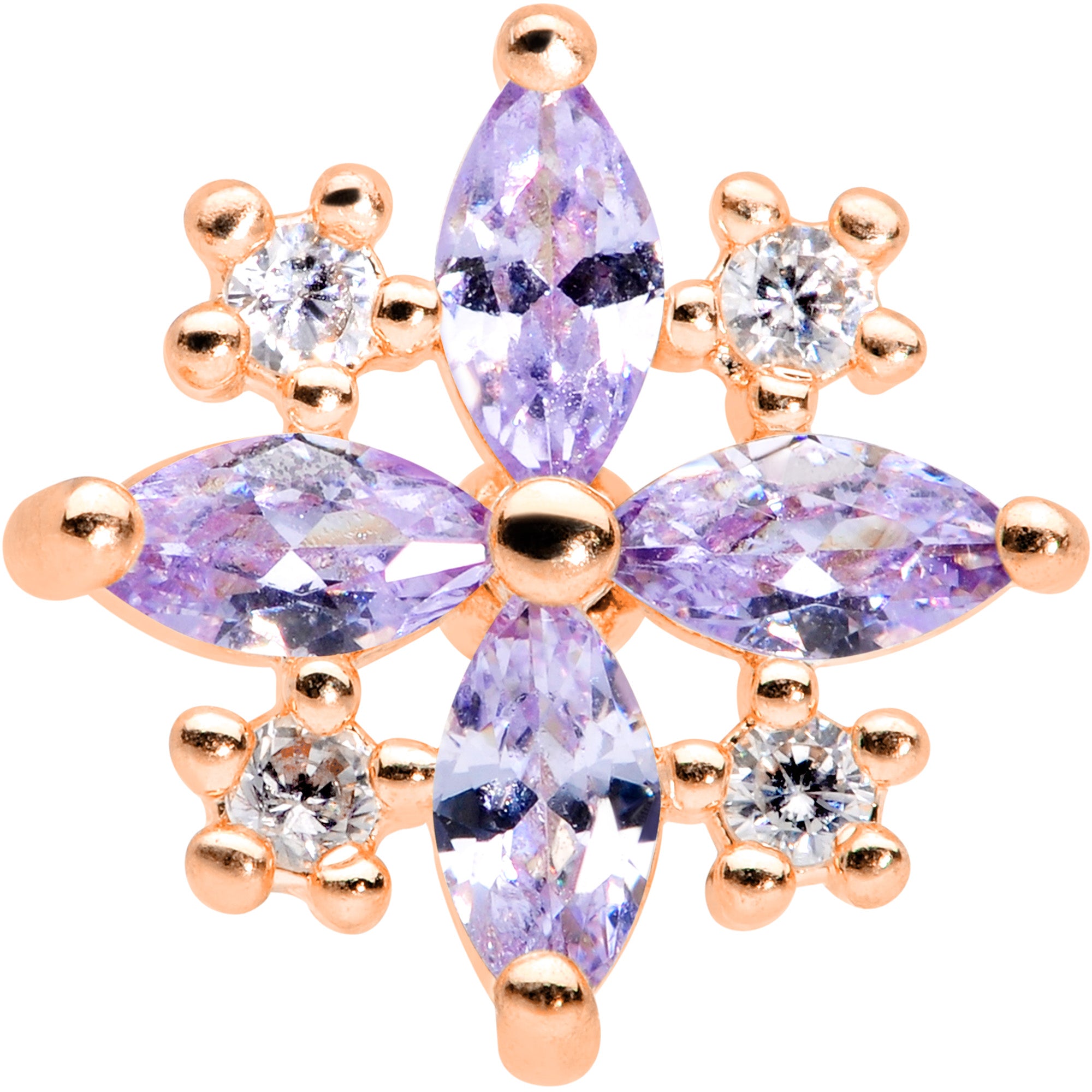 16G 1/4 Purple CZ Gem Rose Gold Tone Star Burst Cartilage Tragus