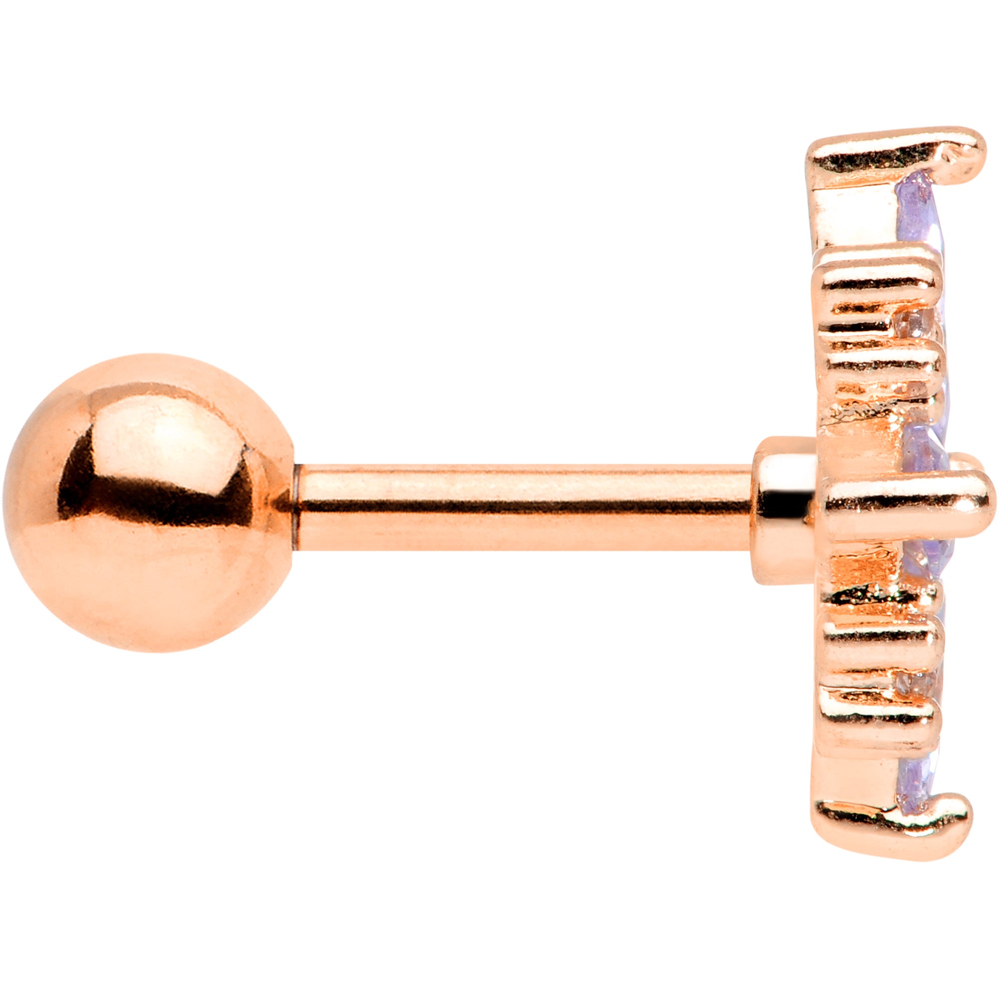 16G 1/4 Purple CZ Gem Rose Gold Tone Star Burst Cartilage Tragus