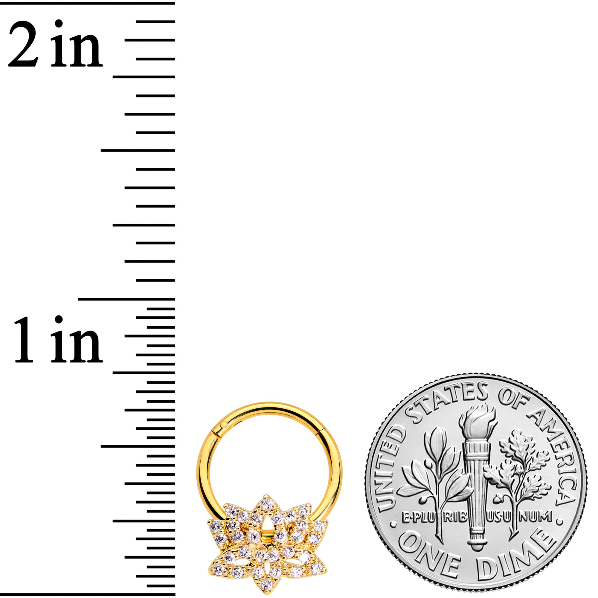 16G 3/8 Clear CZ Gem Gold Tone Lotus Flower Hinged Segment Ring