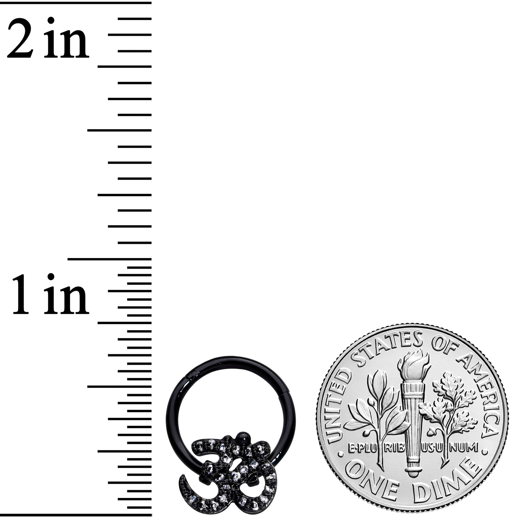 16G 3/8 Clear CZ Gem Black Amazing Om Hinged Segment Ring