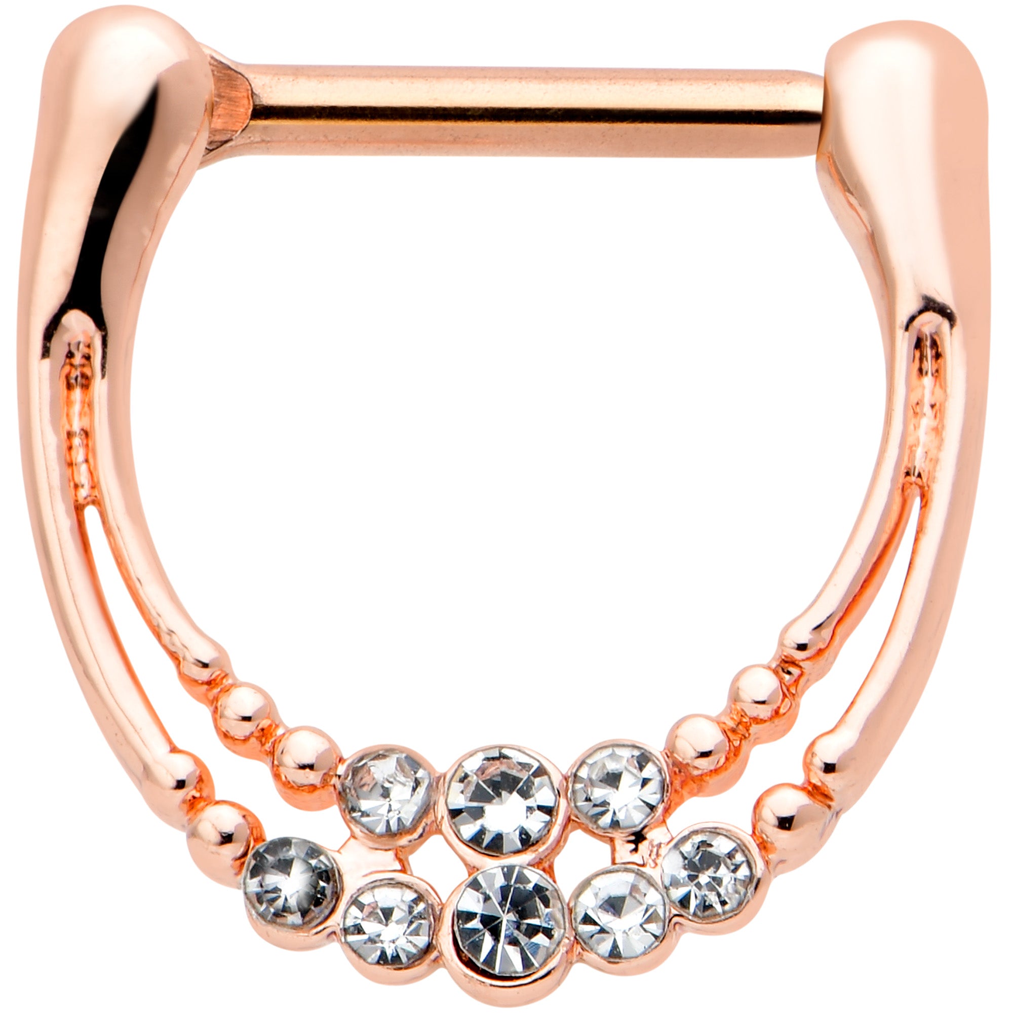16G 5/16 Clear Gem Rose Gold Tone Double Strand Cartilage Clicker