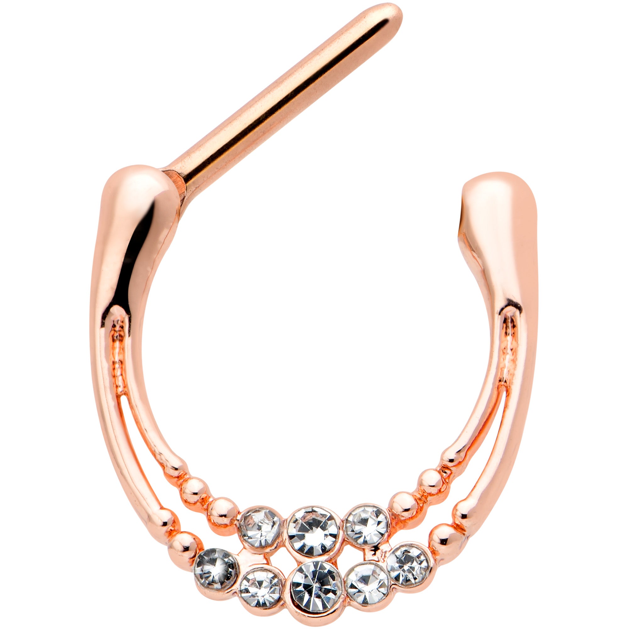 16G 5/16 Clear Gem Rose Gold Tone Double Strand Cartilage Clicker