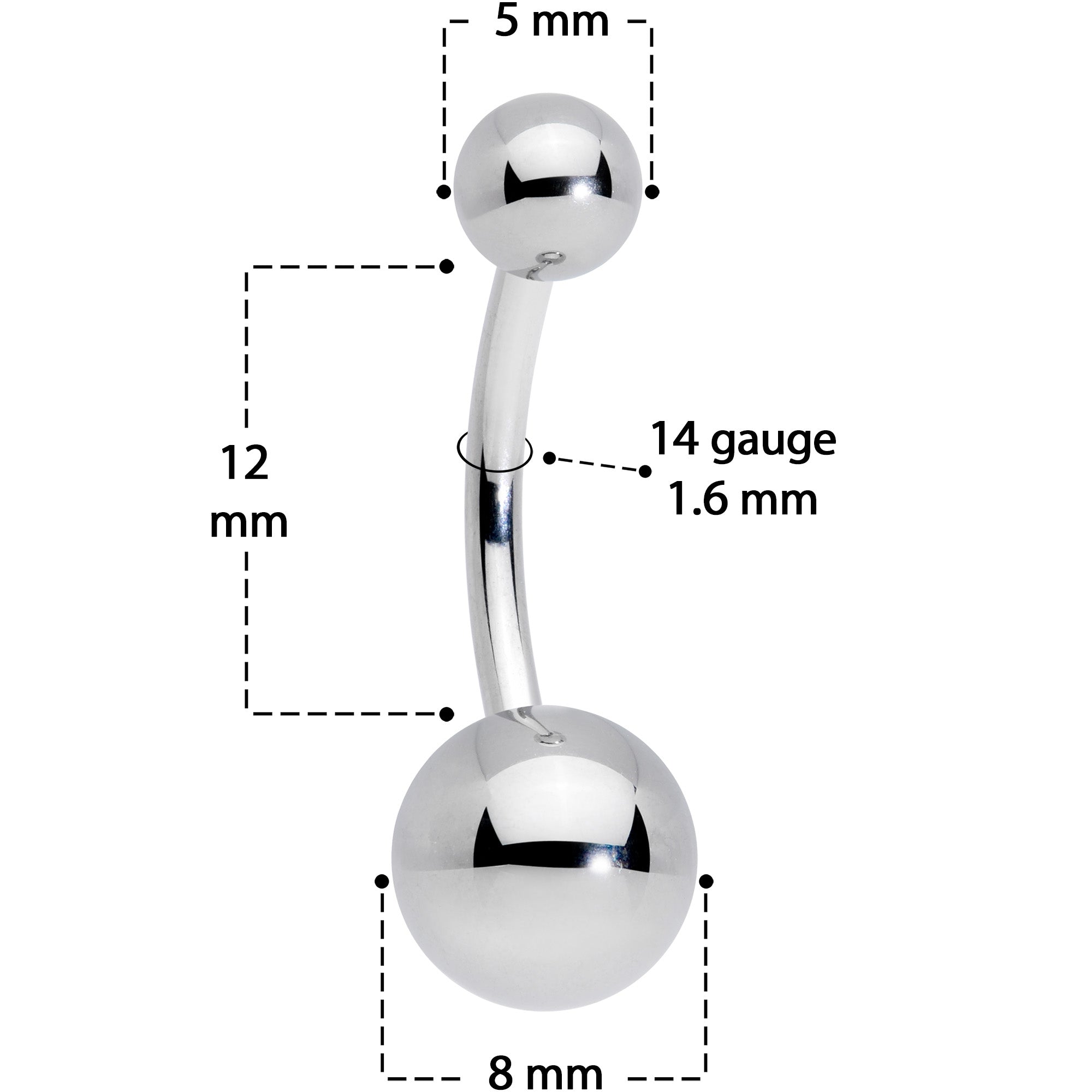 14G 7/16 Grade 23 Titanium Belly Ring Curved Barbell