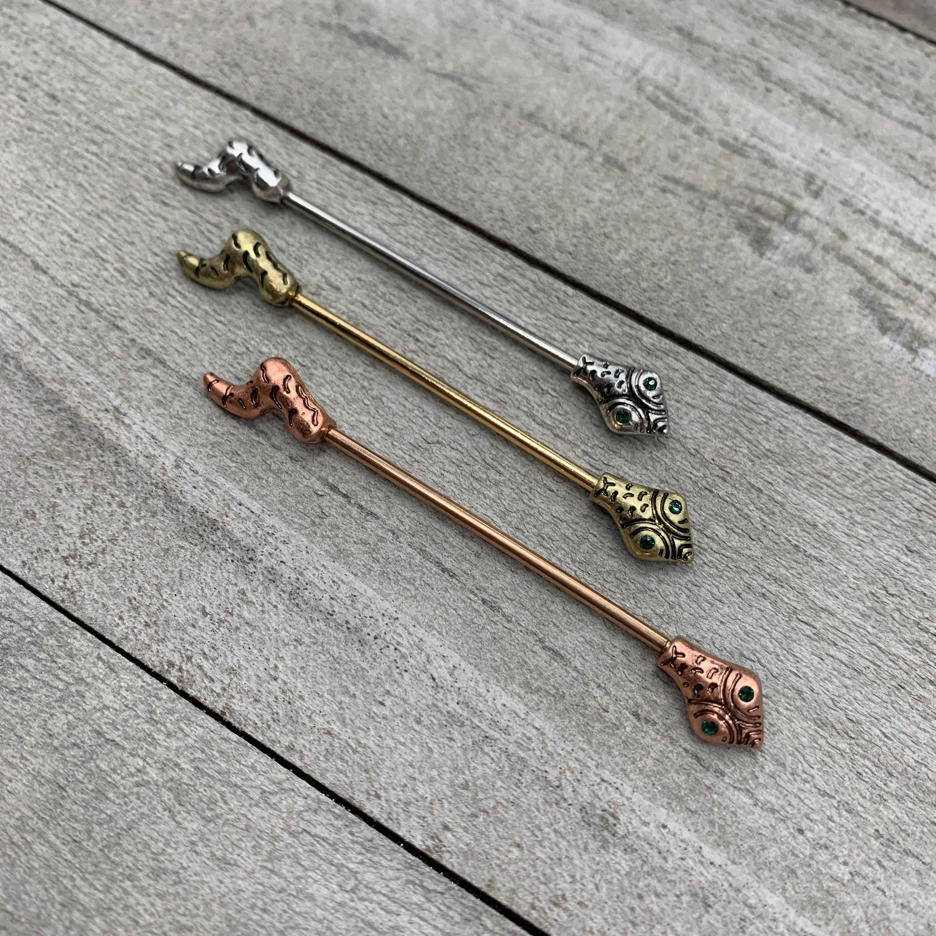 14G Green Gem Tribal Snake Industrial Barbell 38mm