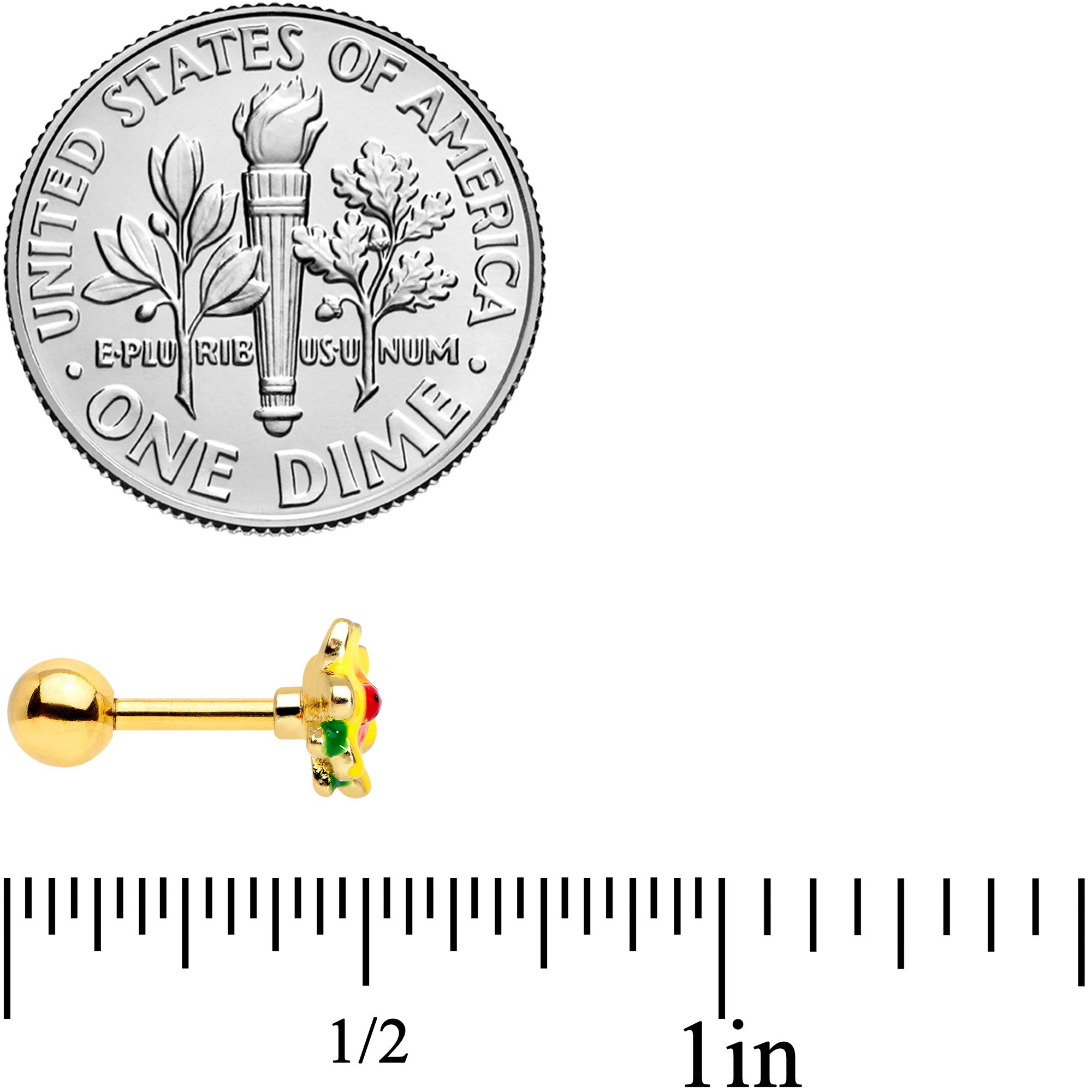 16G 1/4 Gold Tone Sunny Flower Ladybug Cartilage Tragus