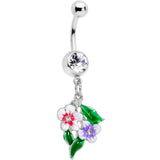 Clear Gem Fanciful Flowers Dangle Belly Ring