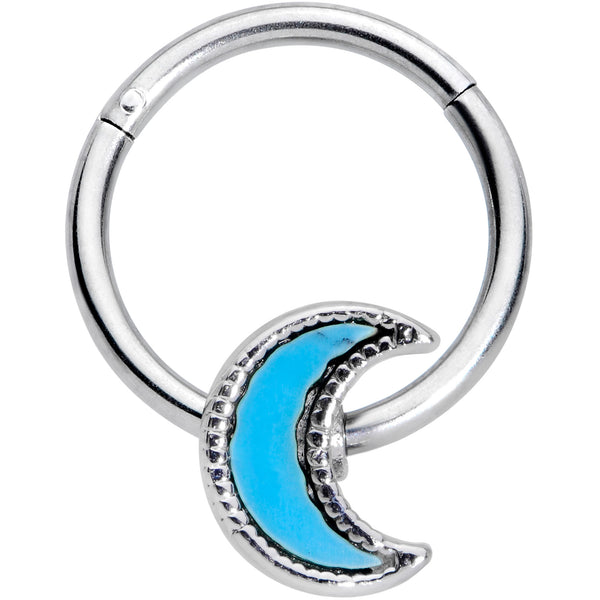 16 Gauge 3/8 Faux Turquoise Crescent Moon Hinged Segment Ring