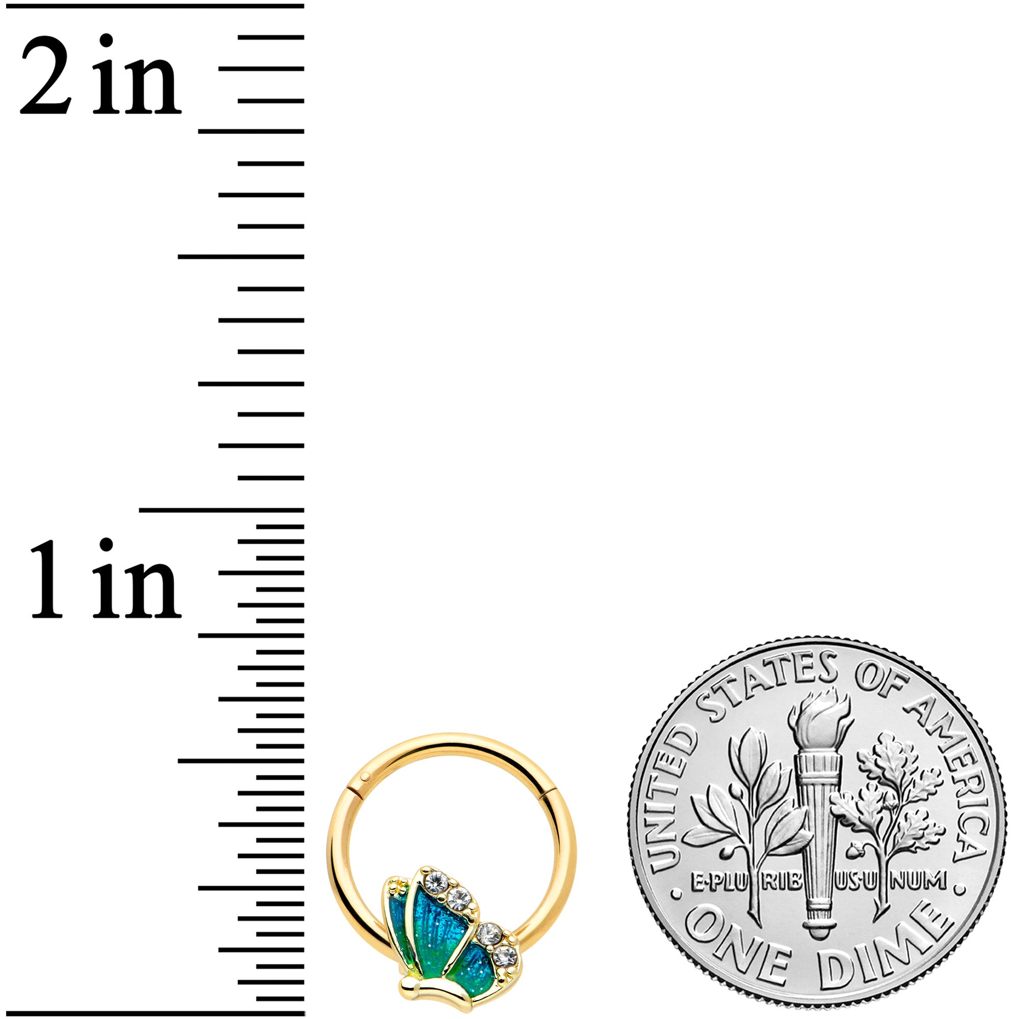 16G 3/8 Clear Gem Gold Tone Blues Butterfly Hinged Segment Ring
