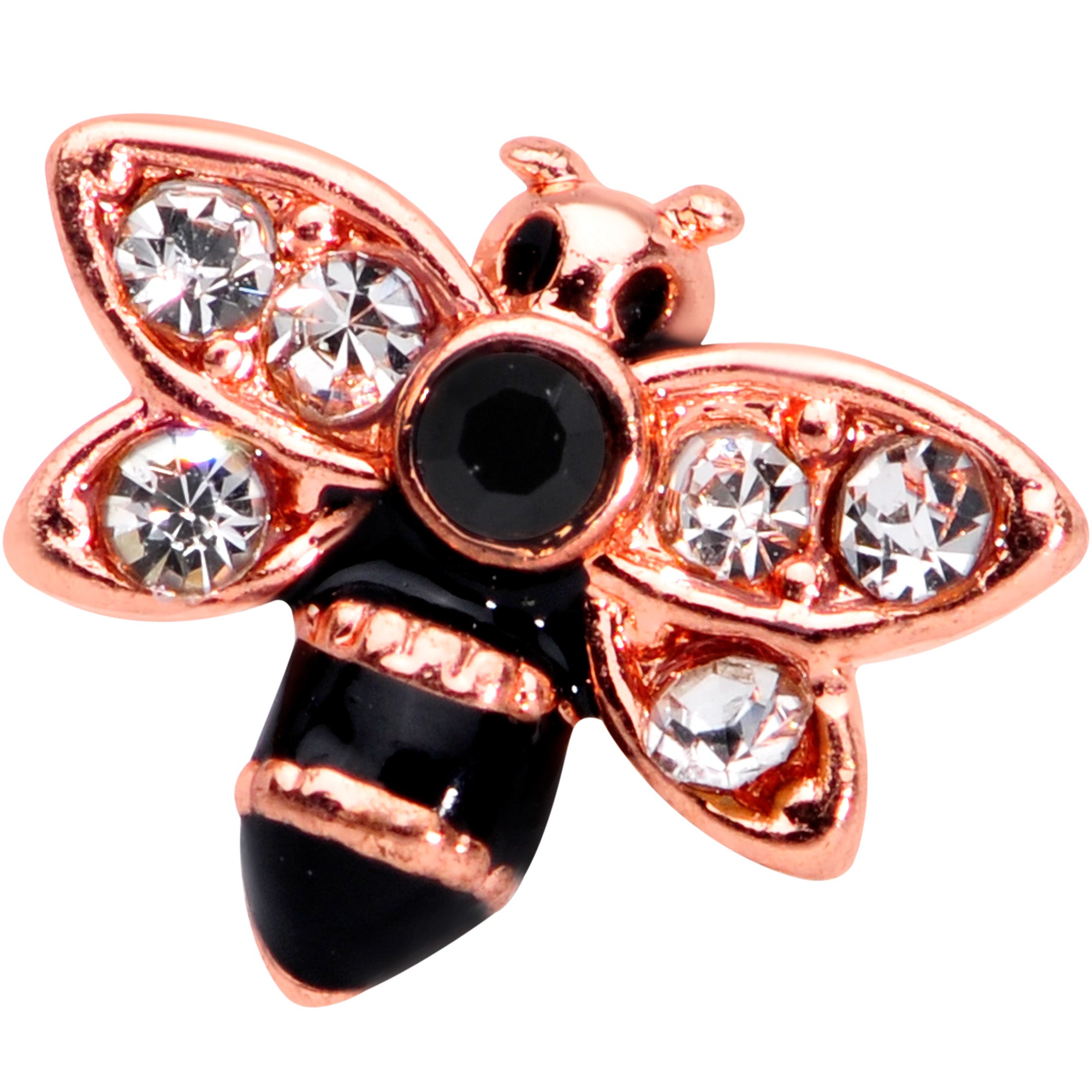 16G 1/4 Clear Black Gem Rose Gold Tone Bee Cartilage Tragus