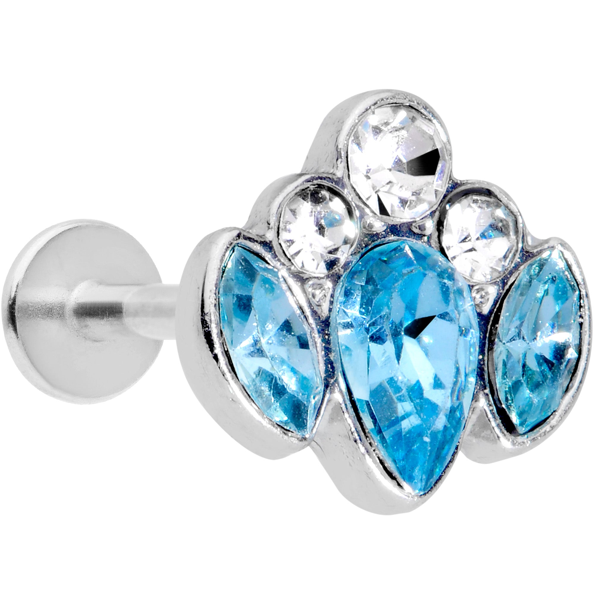 16G 5/16 Clear Aqua Gem Cluster Labret Monroe Tragus