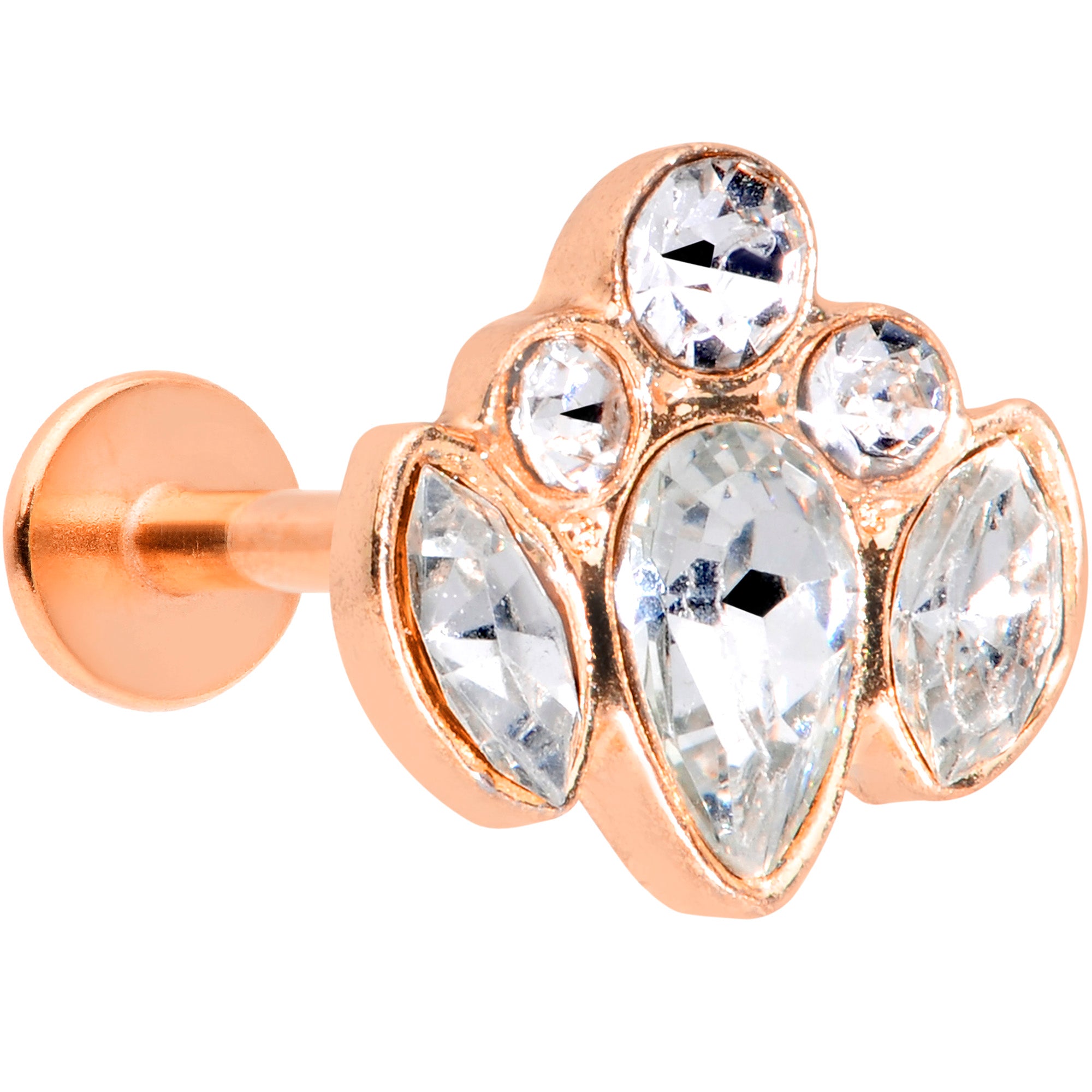 16G 5/16 Clear Gem Rose Gold Tone Cluster Labret Monroe Tragus
