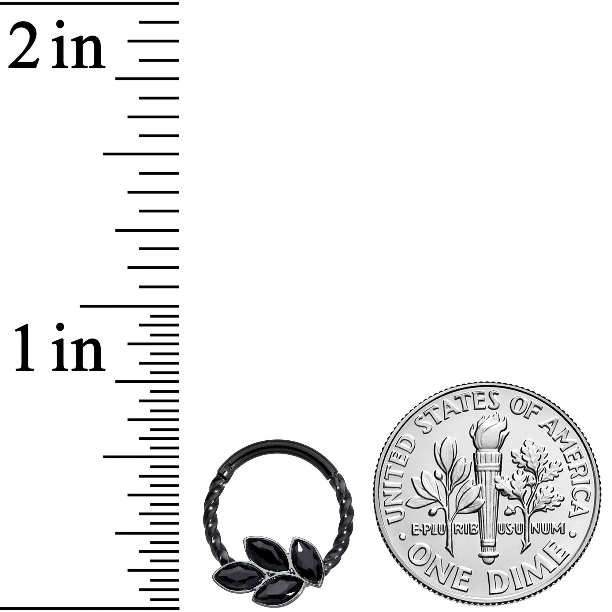 16G 3/8 Black Gem Black Oval Quartet Twisted Cartilage Clicker