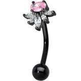 Clear Pink Gem Black Anodized Spray Belly Ring