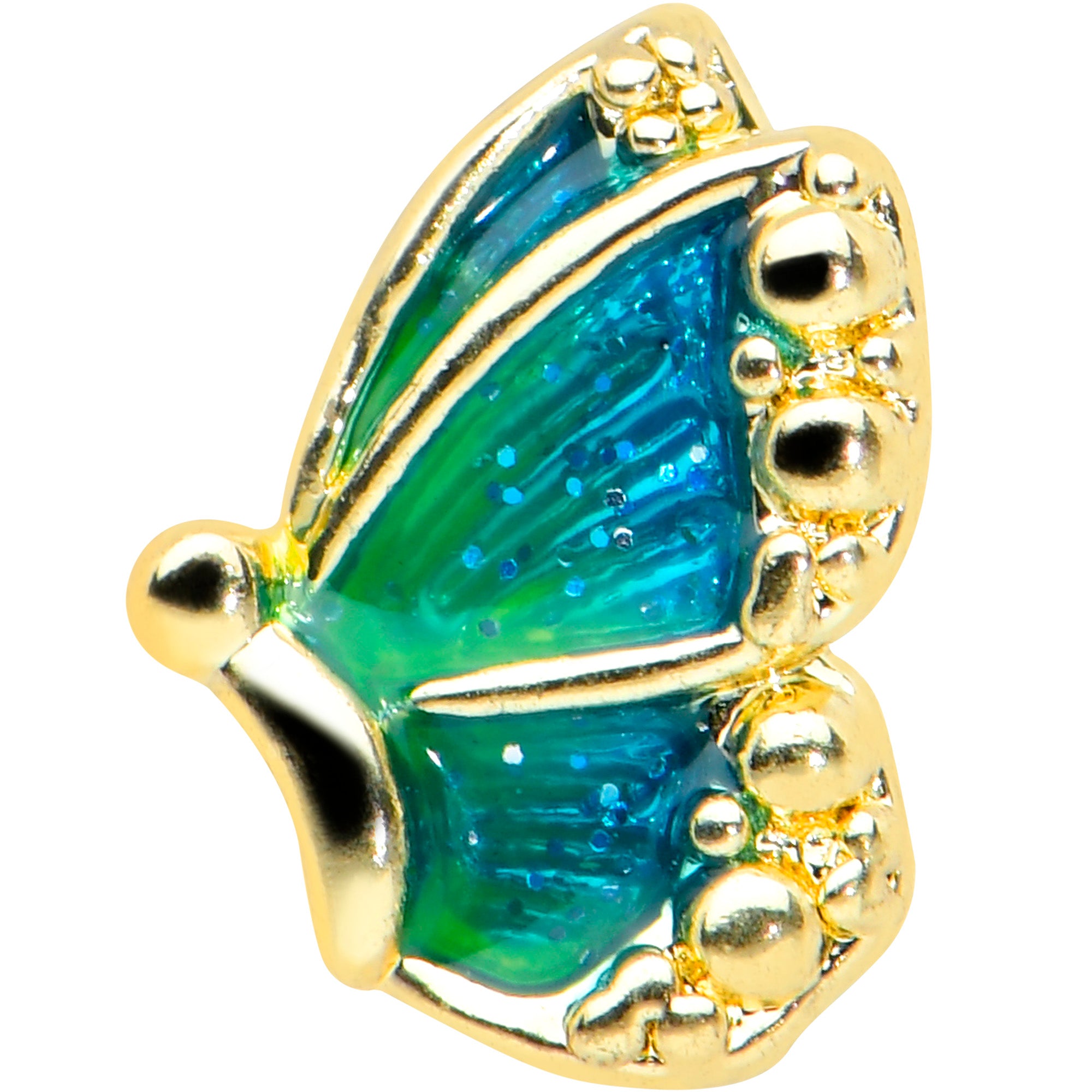20G 1/4 Gold Tone Blues Butterfly Nose Bone