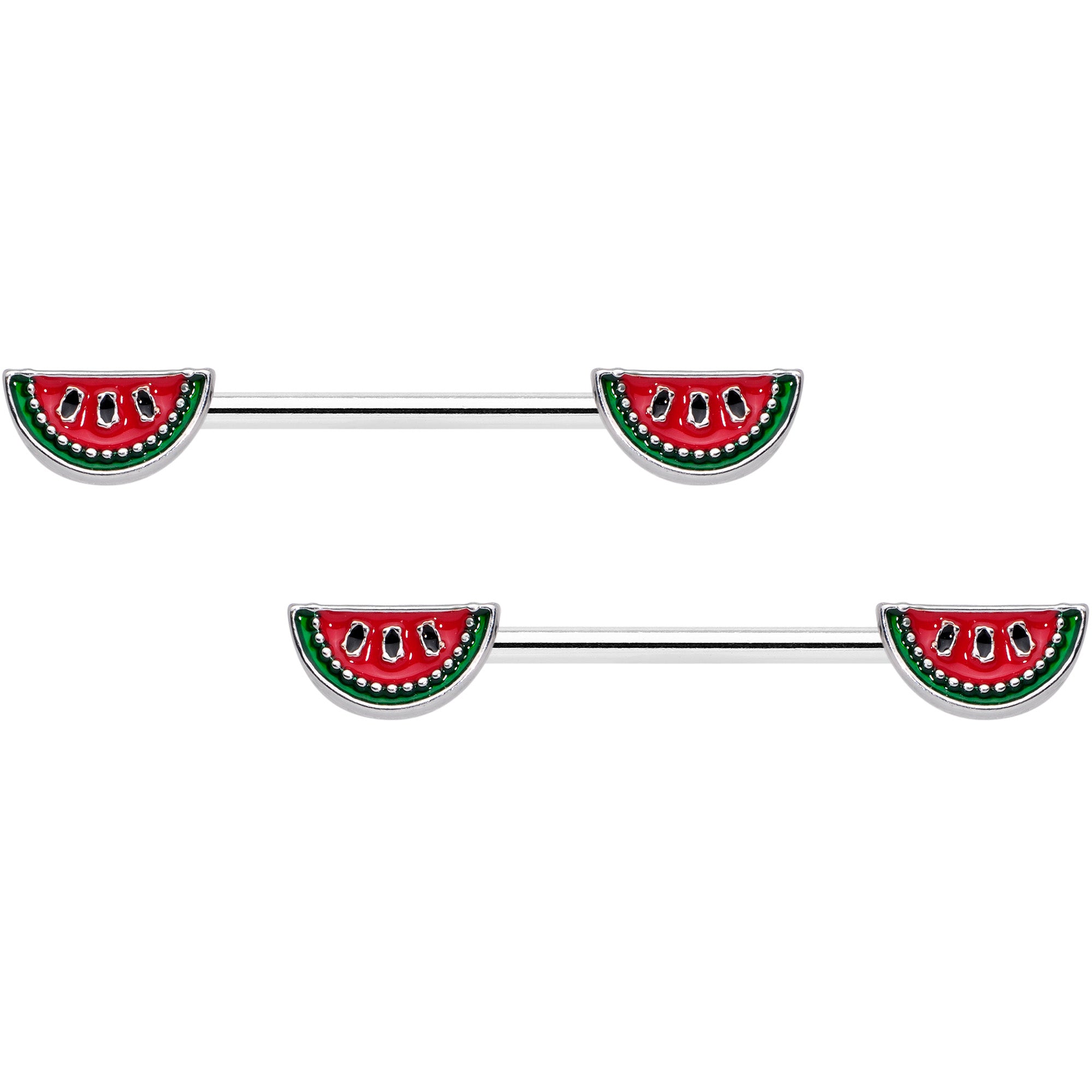 14 Gauge 5/8 Red Green Tasty Watermelon Barbell Nipple Ring Set