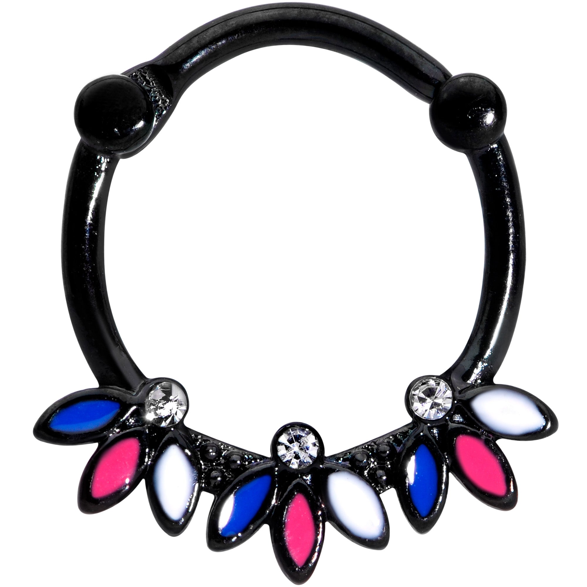 16G 3/8 Clear Gem Black Blue Pink White Leaves Cartilage Clicker