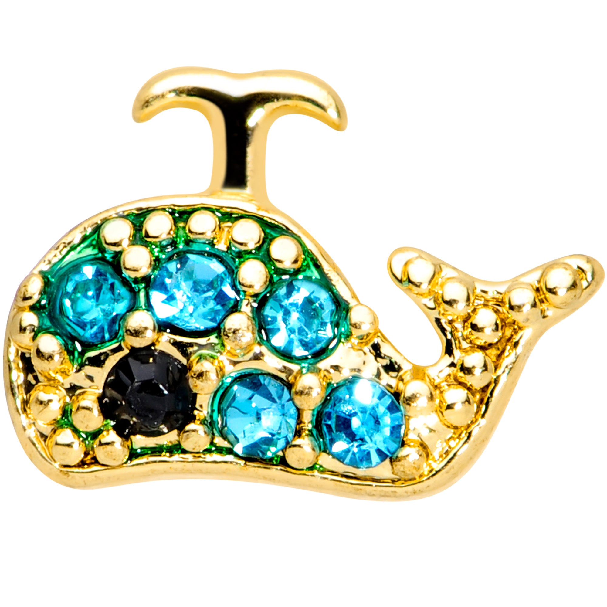 16G 1/4 Aqua Gem Gold Tone Water Whale Cartilage Tragus