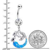Clear Gem Blue Curved Mermaid Dangle Belly Ring