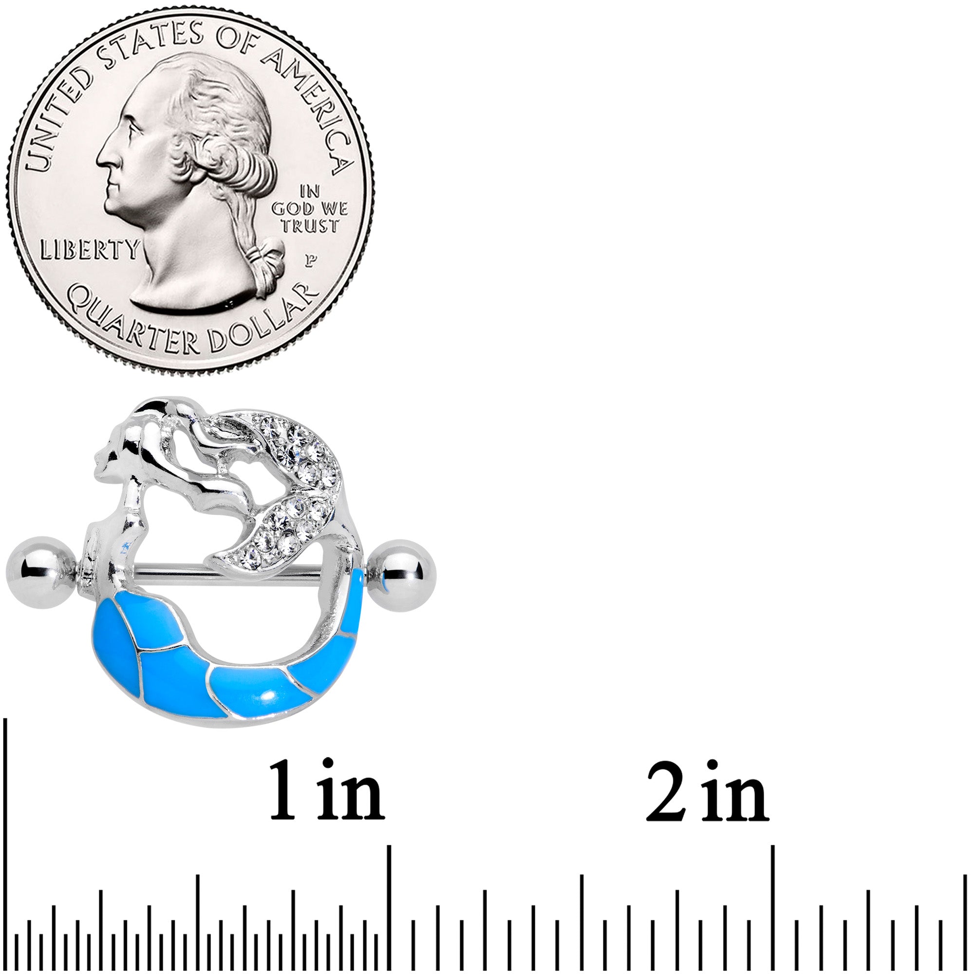 14G 9/16 Clear Gem Blue Mermaid Nipple Shield Set