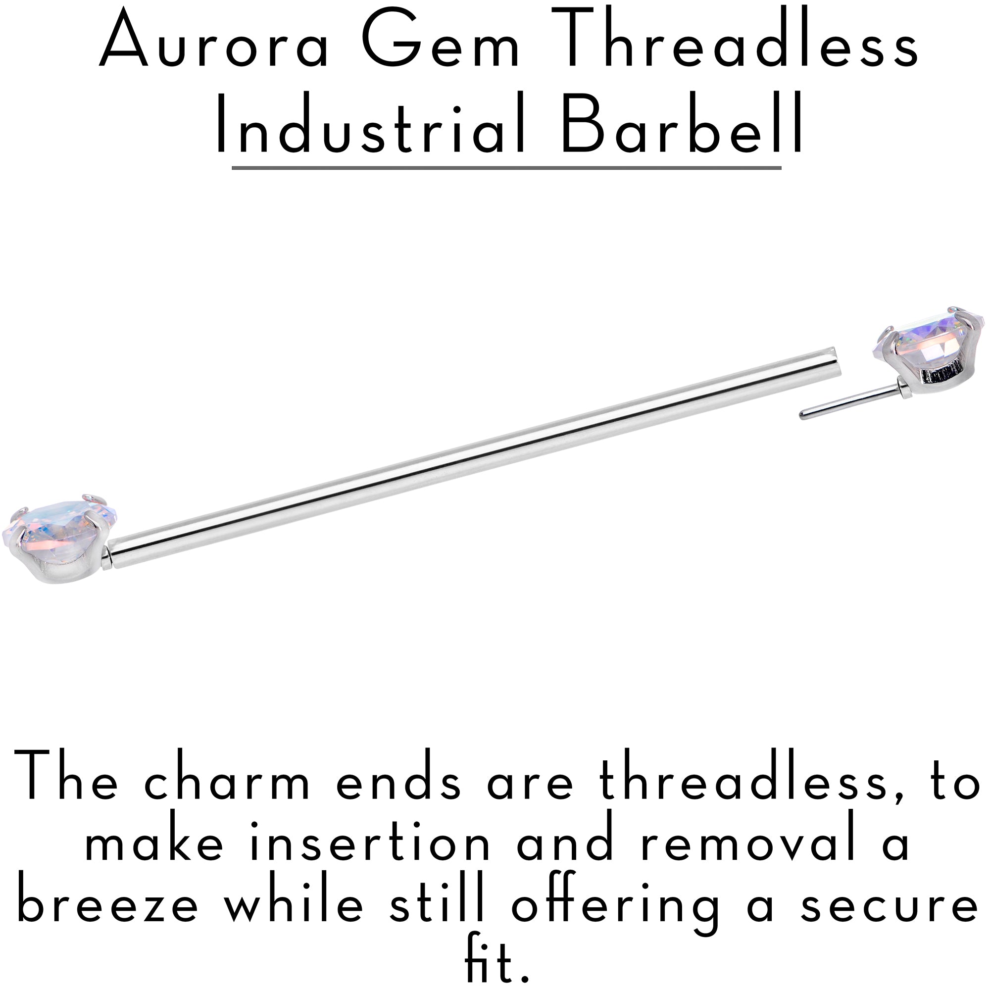 14G Aurora CZ Gem Threadless Industrial Barbell 38mm