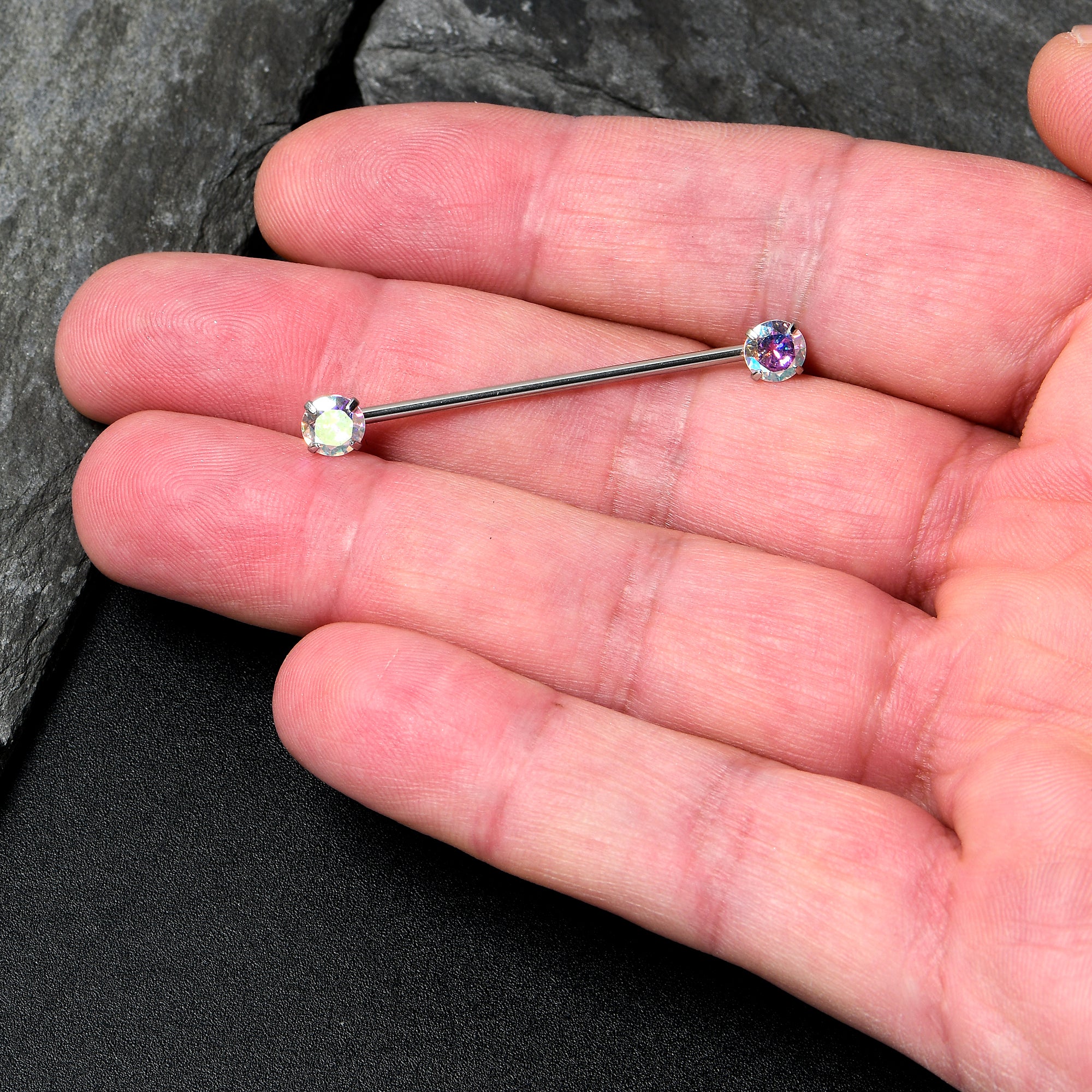 14G Aurora CZ Gem Threadless Industrial Barbell 38mm