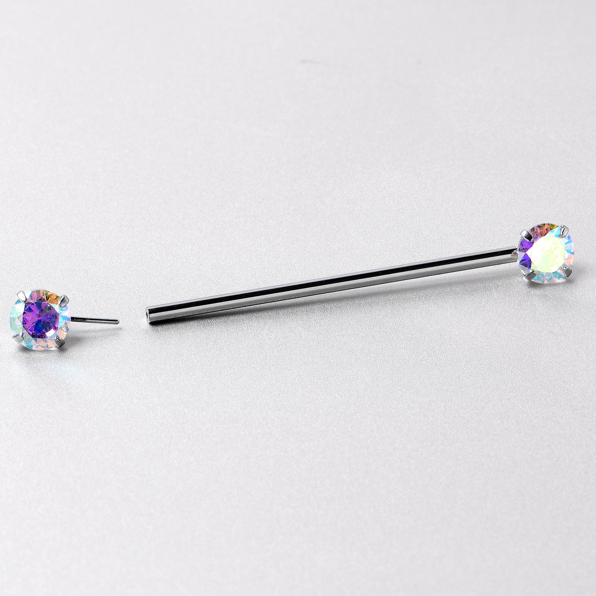 14G Aurora CZ Gem Threadless Industrial Barbell 38mm