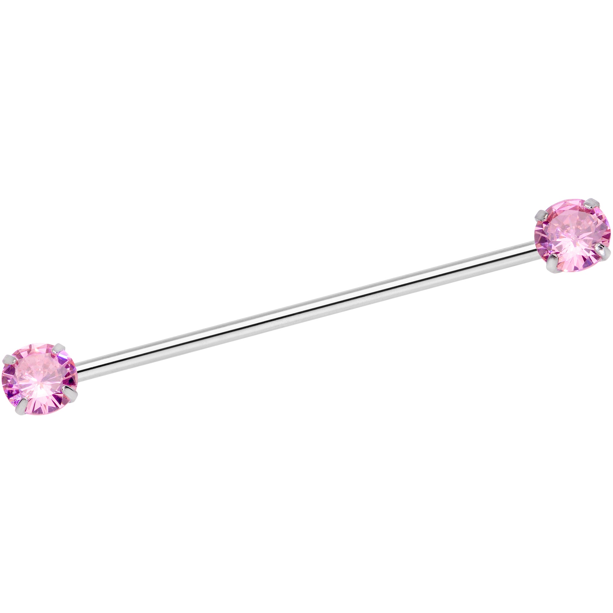 14G Pink CZ Gem Threadless Industrial Barbell 38mm