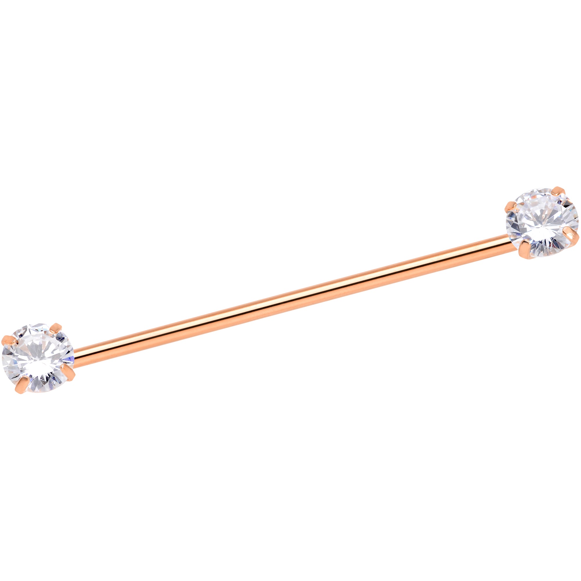 14G Clear CZ Gem Rose Gold Tone Threadless Industrial Barbell 38mm