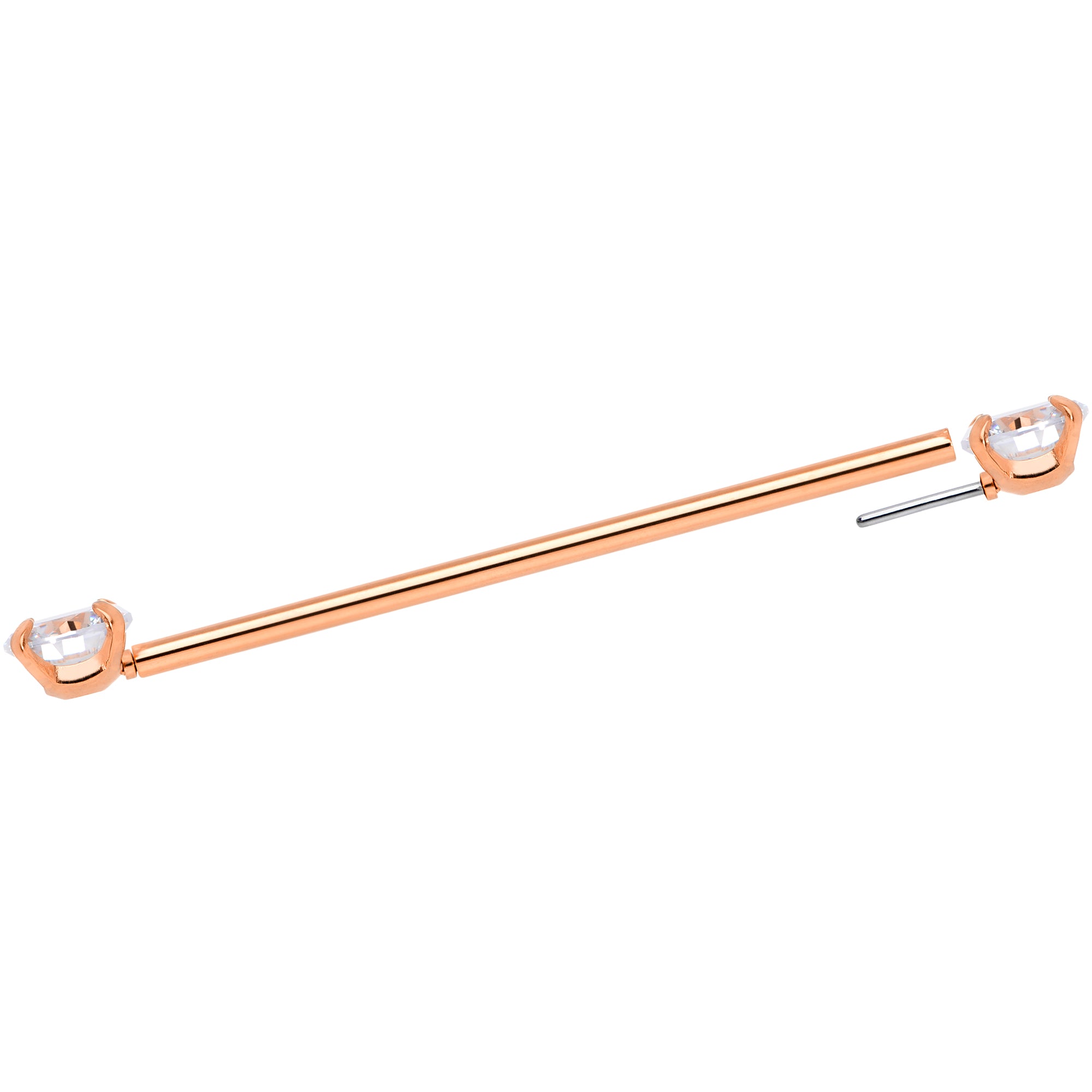 14G Clear CZ Gem Rose Gold Tone Threadless Industrial Barbell 38mm