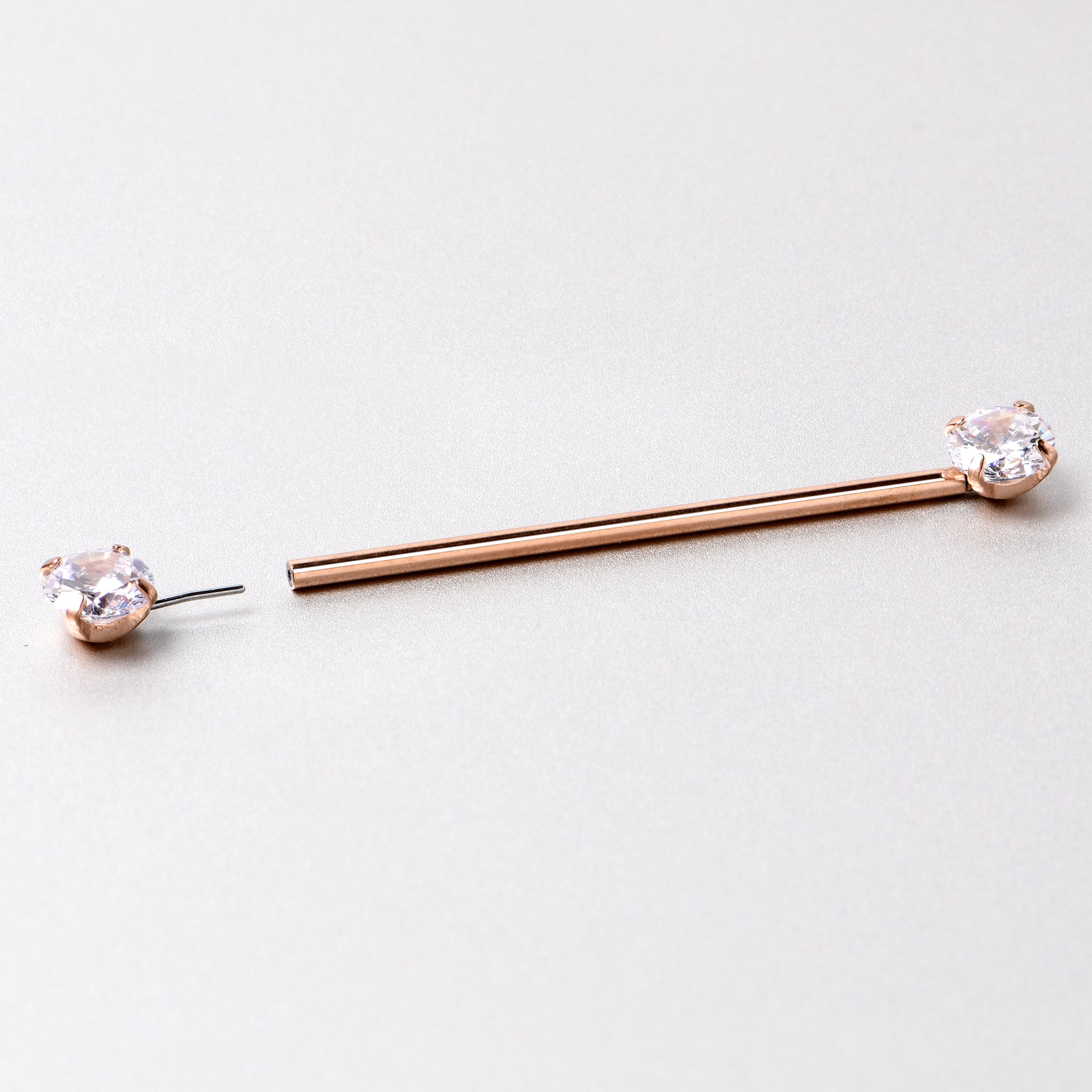 14G Clear CZ Gem Rose Gold Tone Threadless Industrial Barbell 38mm