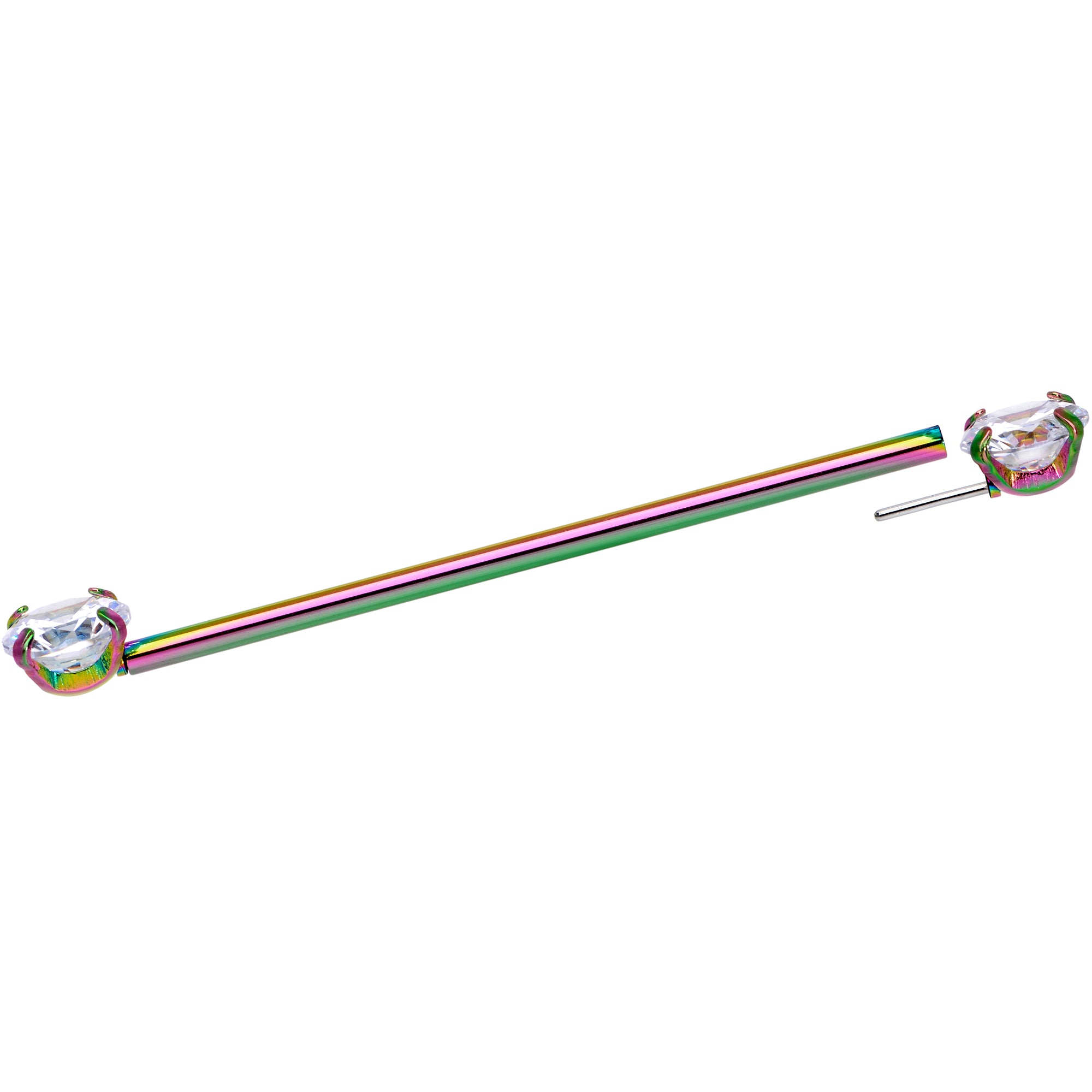 14G Clear CZ Gem Rainbow Threadless Industrial Barbell 38mm