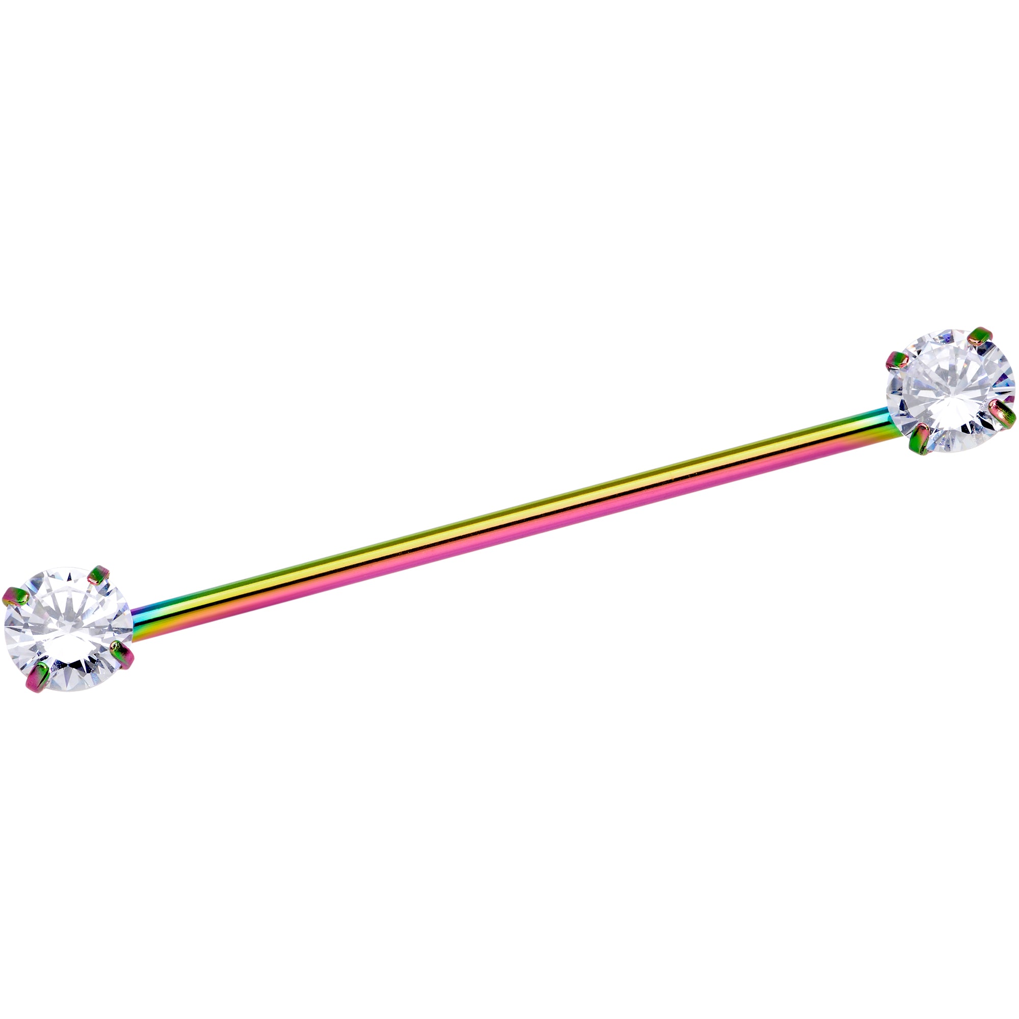 14G Clear CZ Gem Rainbow Threadless Industrial Barbell 38mm