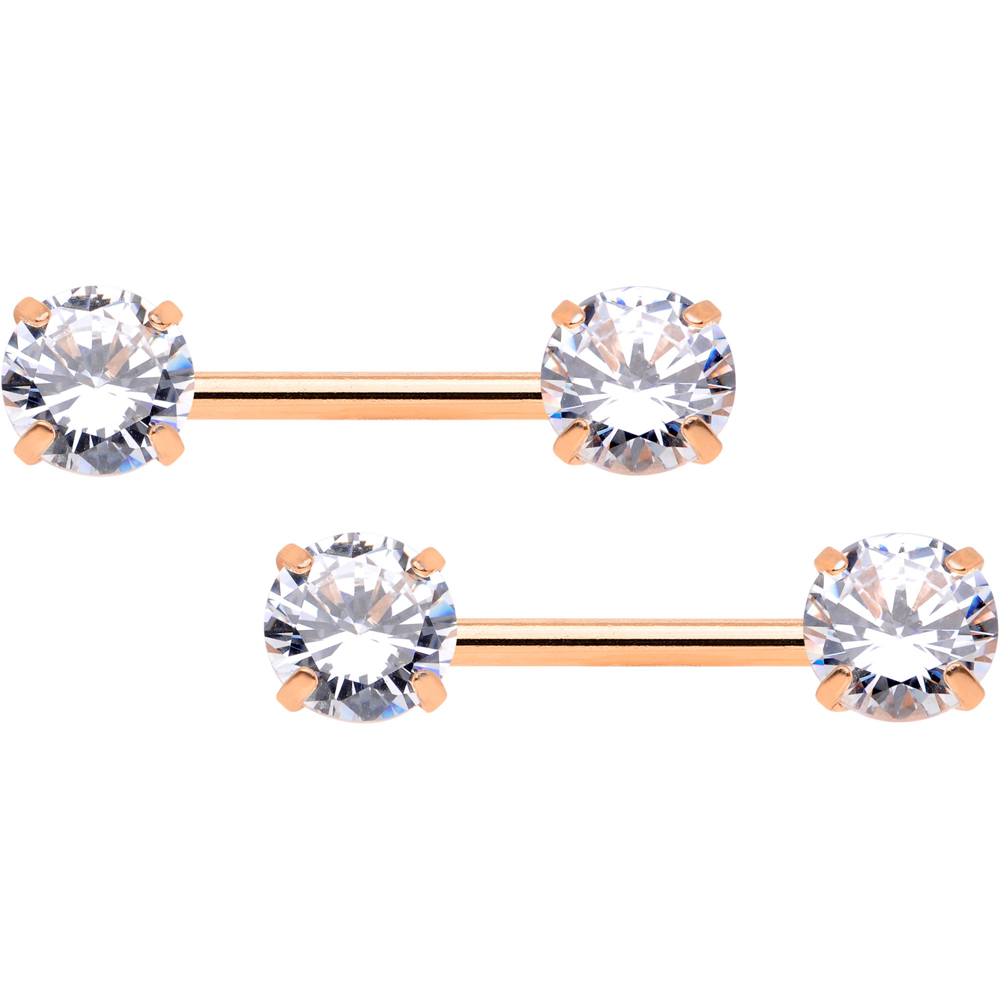 14G 1/2 Clear CZ Gem Rose Gold Tone Threadless Nipple Ring Set