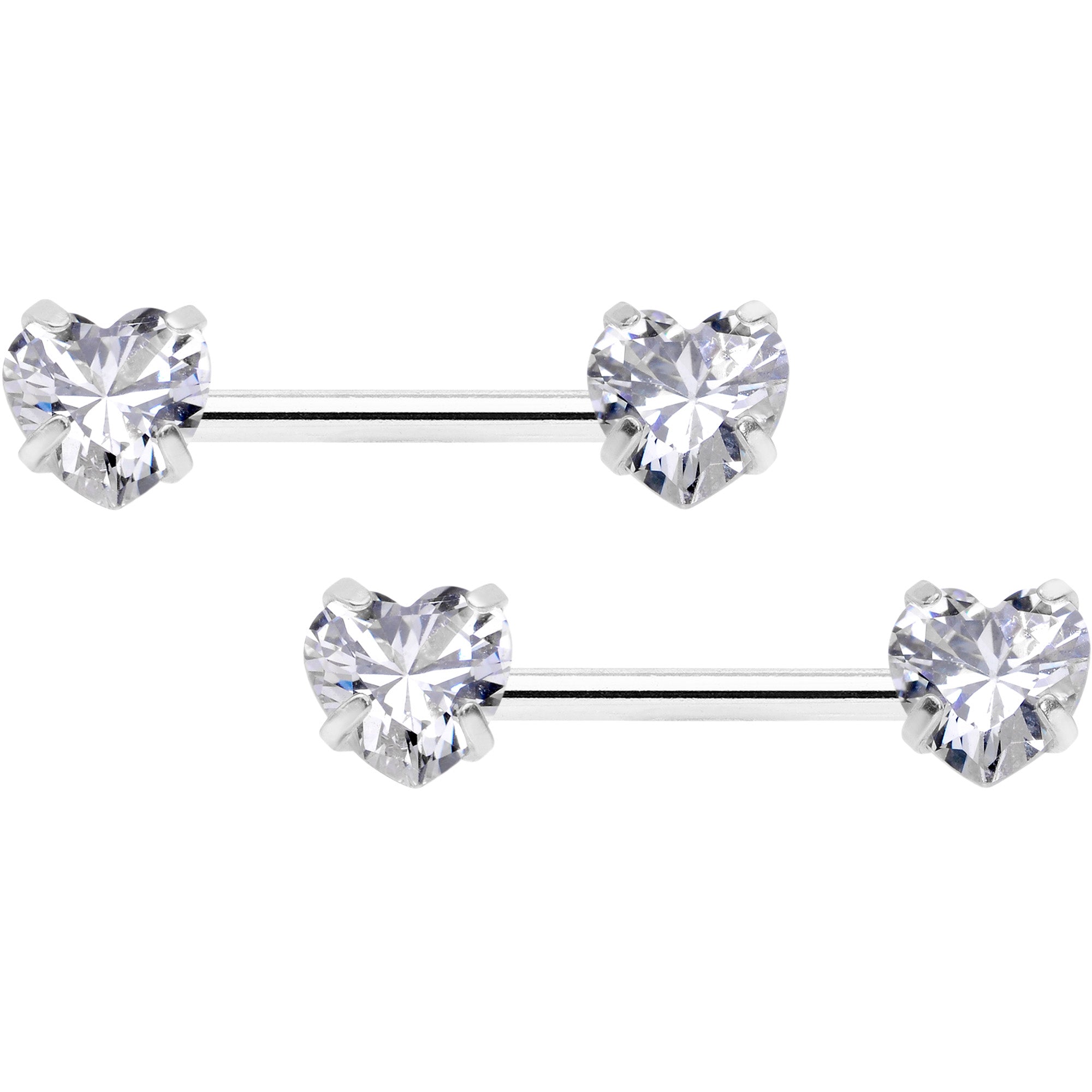 14G 1/2 Clear CZ Gem Heart Threadless Barbell Nipple Ring Set